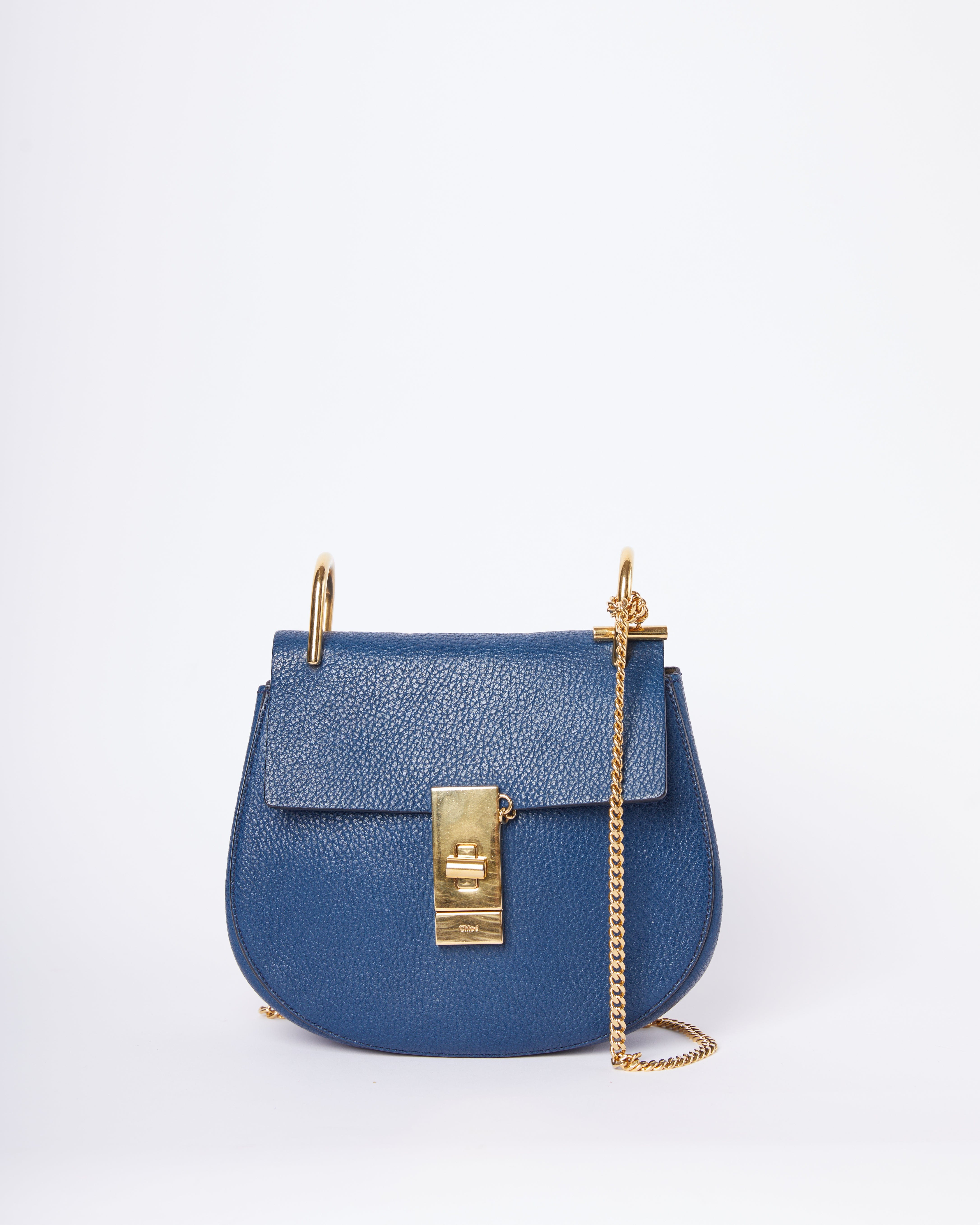 Chloé Mini Drew Blue Leather Chain Crossbody Bag