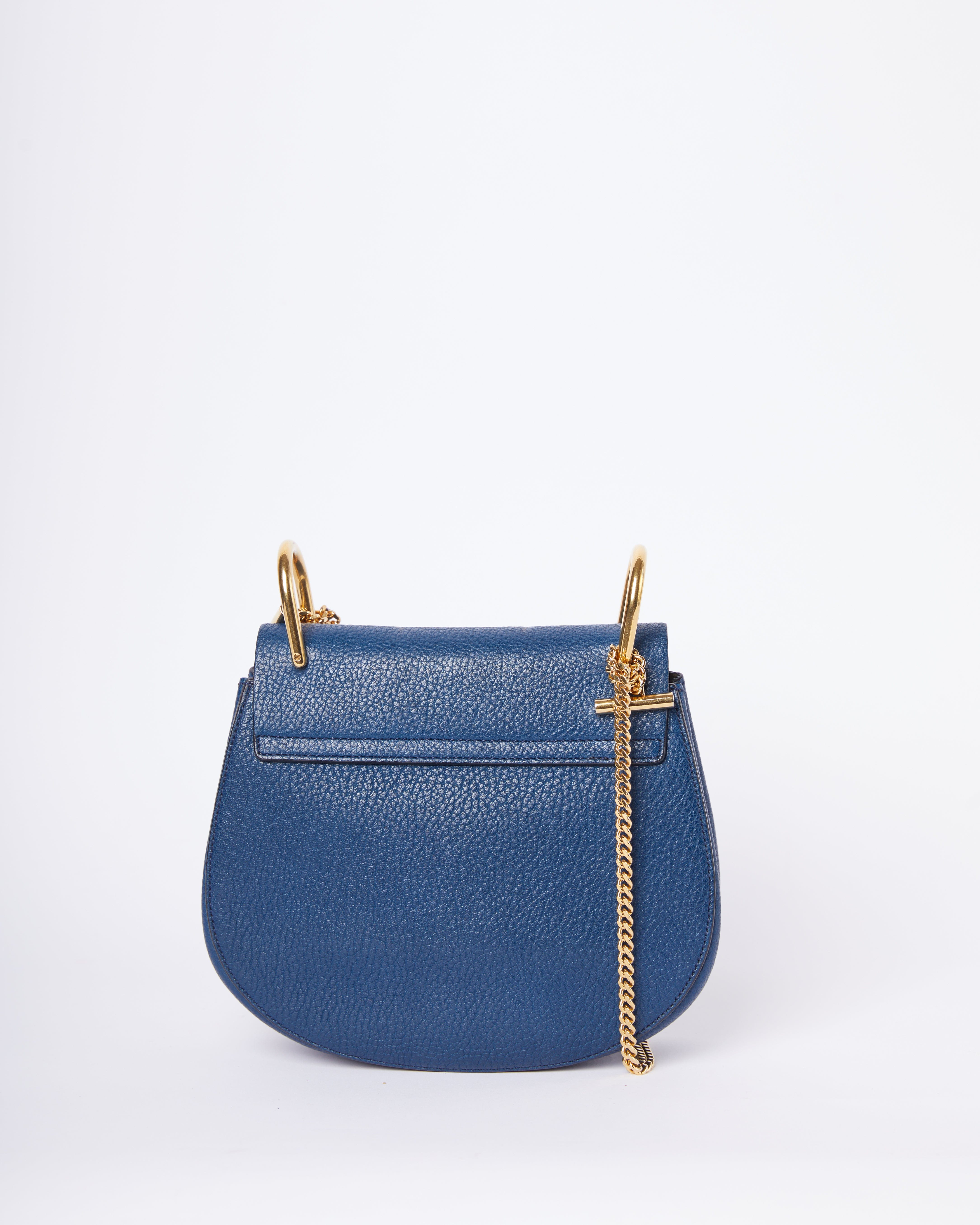 Chloé Mini Drew Blue Leather Chain Crossbody Bag