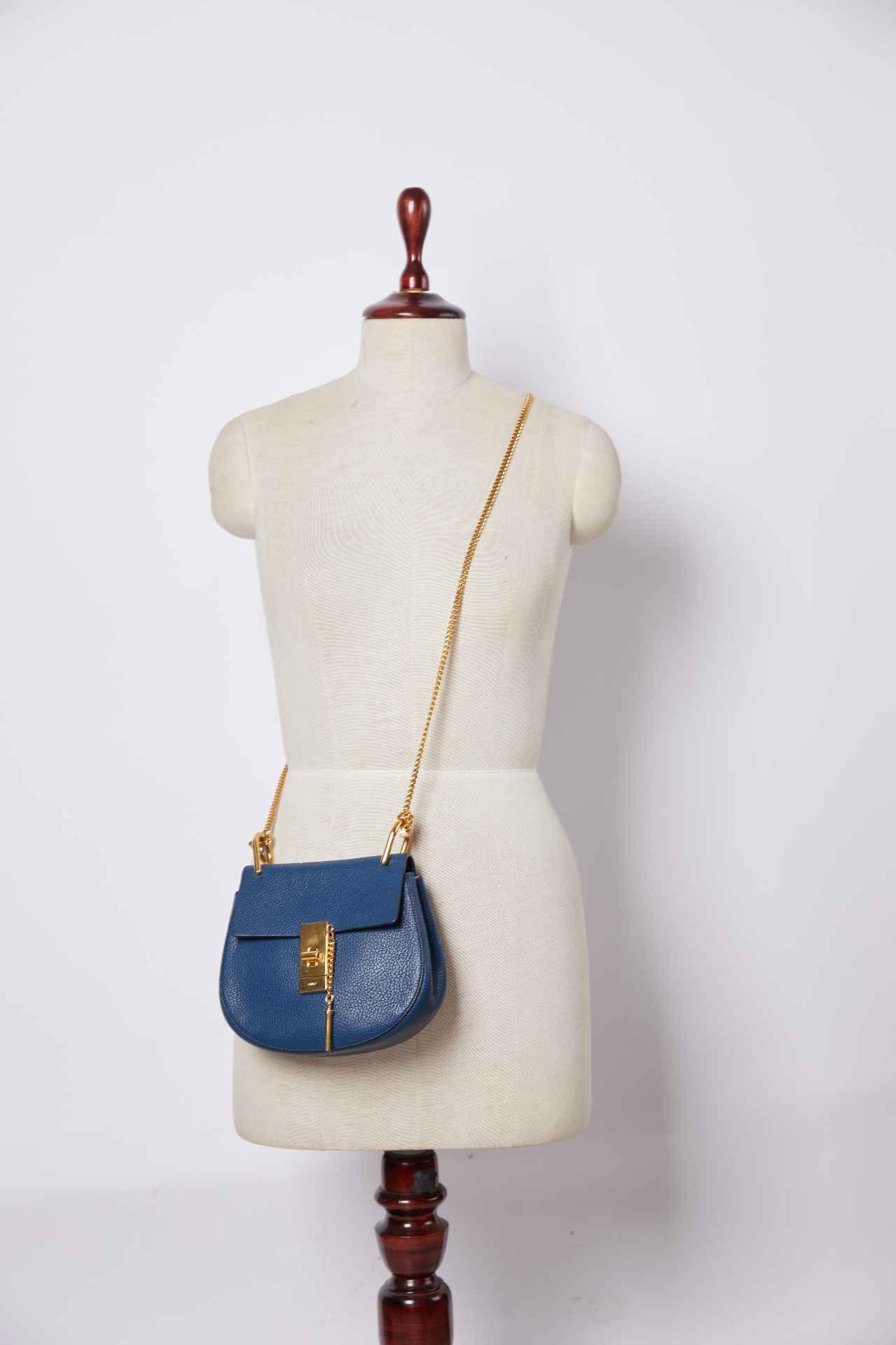 Chloé Mini Drew Blue Leather Chain Crossbody Bag