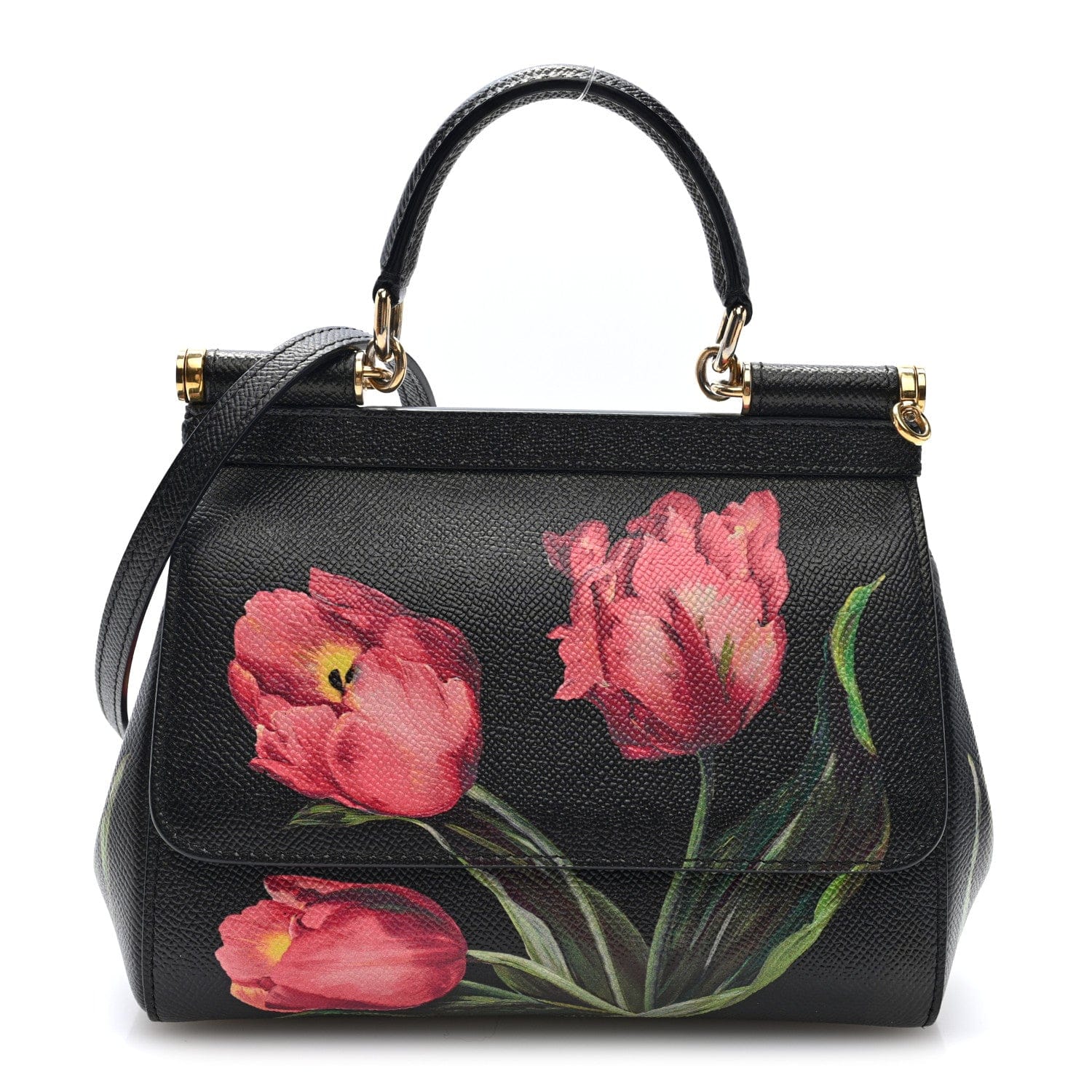 Dolce & Gabbana Dauphine Tulip Print Small Miss Sicily Satchel Black
