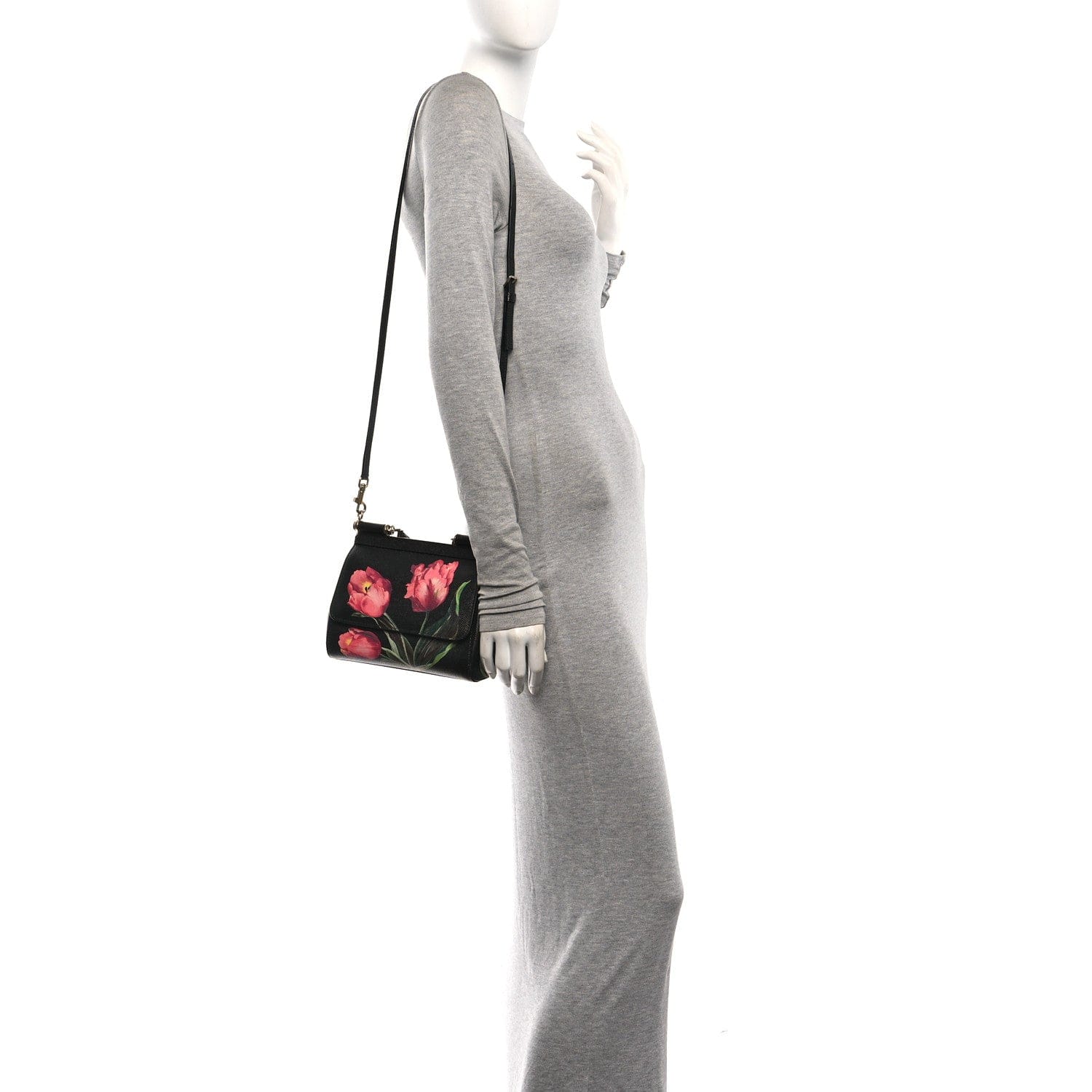 Dolce & Gabbana Dauphine Tulip Print Small Miss Sicily Satchel Black