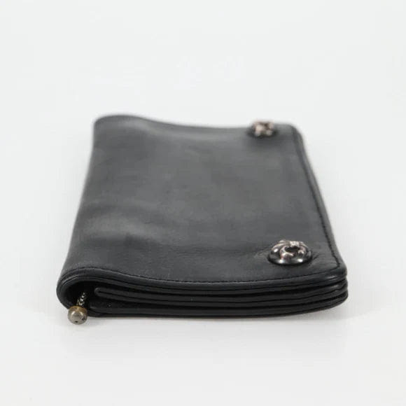 Chrome Hearts 1 Zip Wallet Flare Button Compact Wallet Leather Auth 134689M 134689M