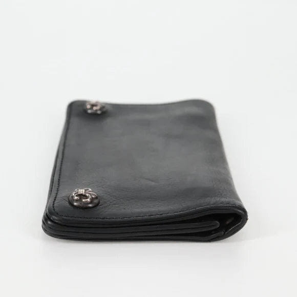 Chrome Hearts 1 Zip Wallet Flare Button Compact Wallet Leather Auth 134689M 134689M