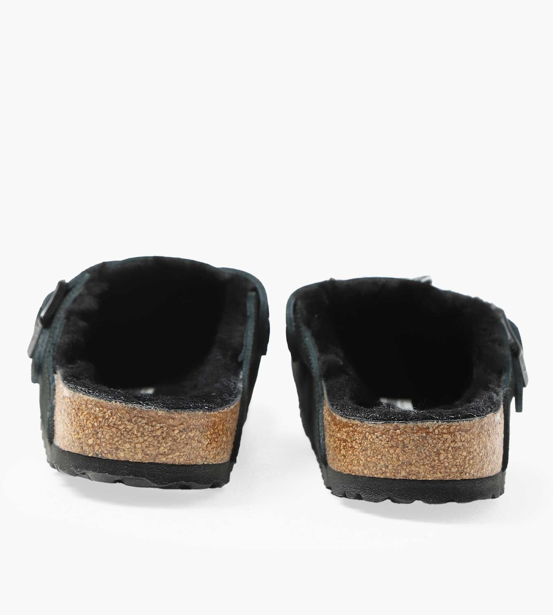 Birkenstock Boston Shearling Suede Leather Fur Black
