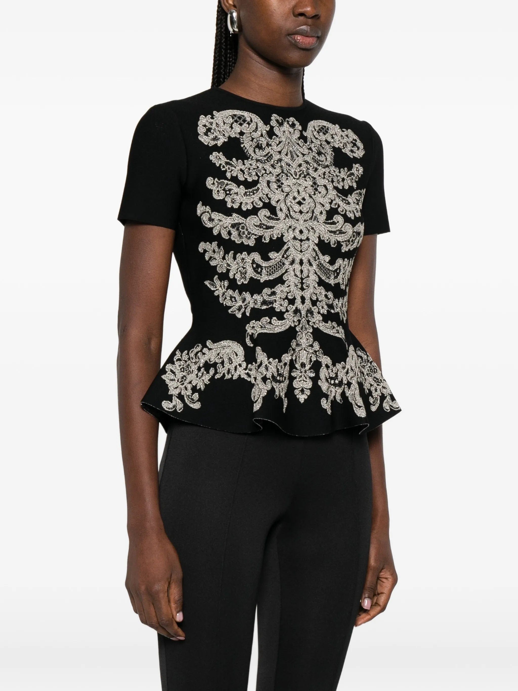 Alexander McQueen jacquard peplum hem T - shirt