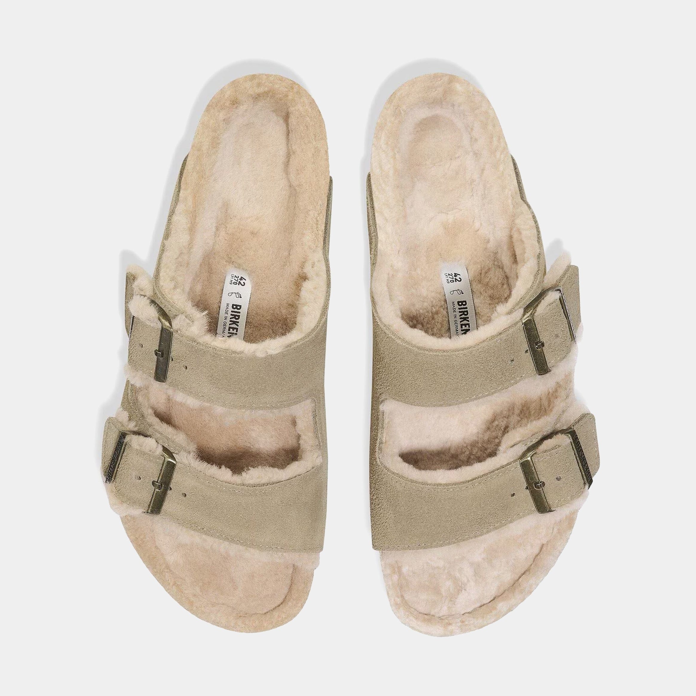 Birkenstock Arizona Shearling Womens Sandals (Beige/Gold)