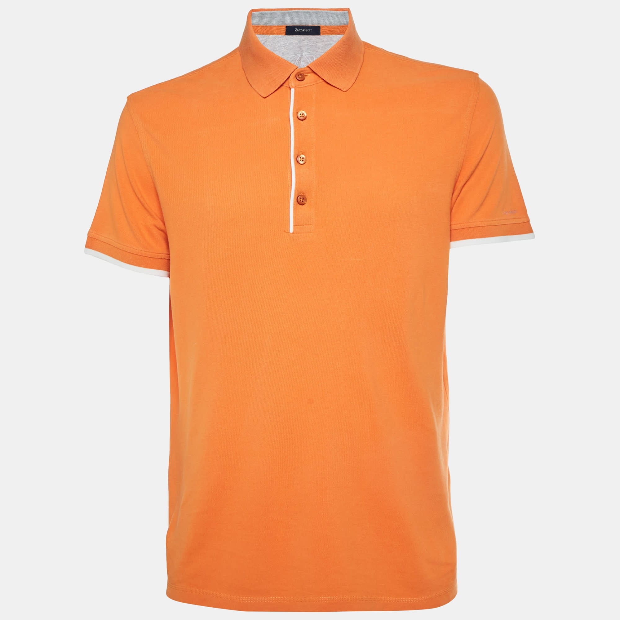 Zegna Sport Orange Pique Knit Polo T - Shirt