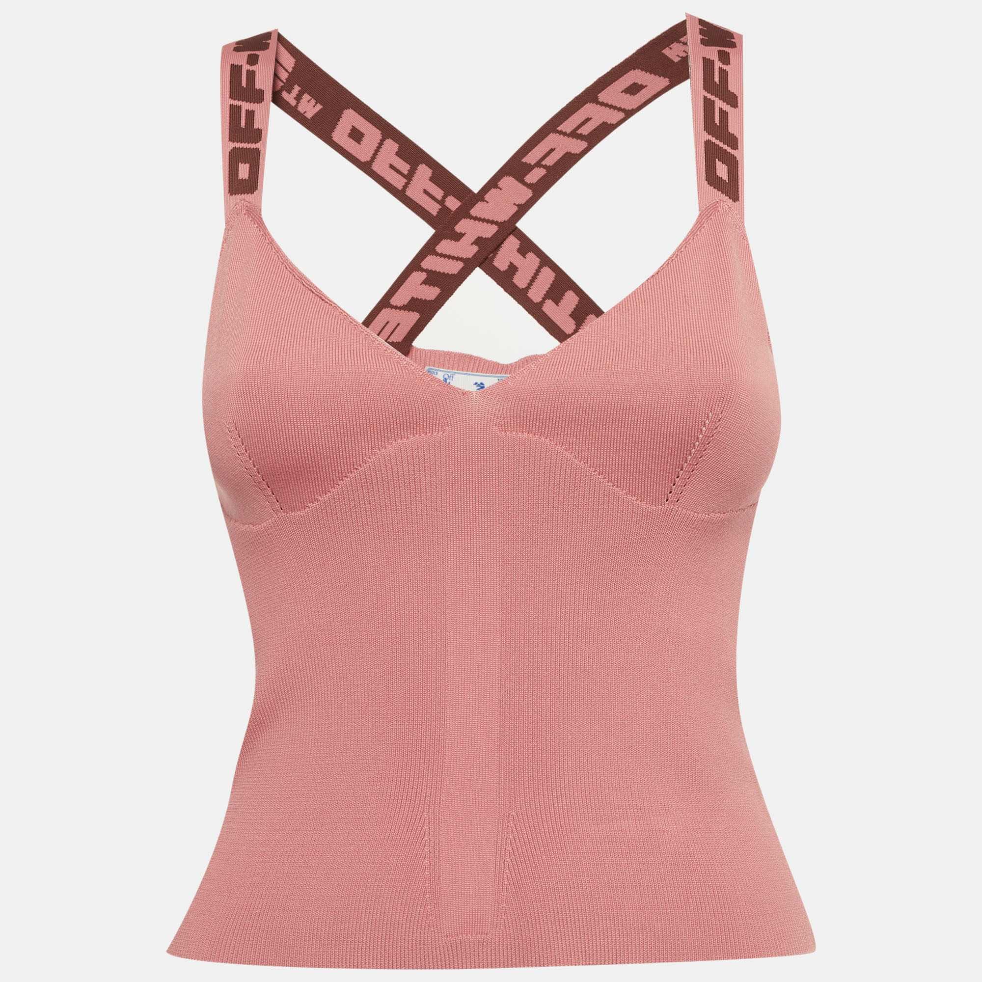 Off - White Light Pink Stretch Knit Logo Band Tank Top