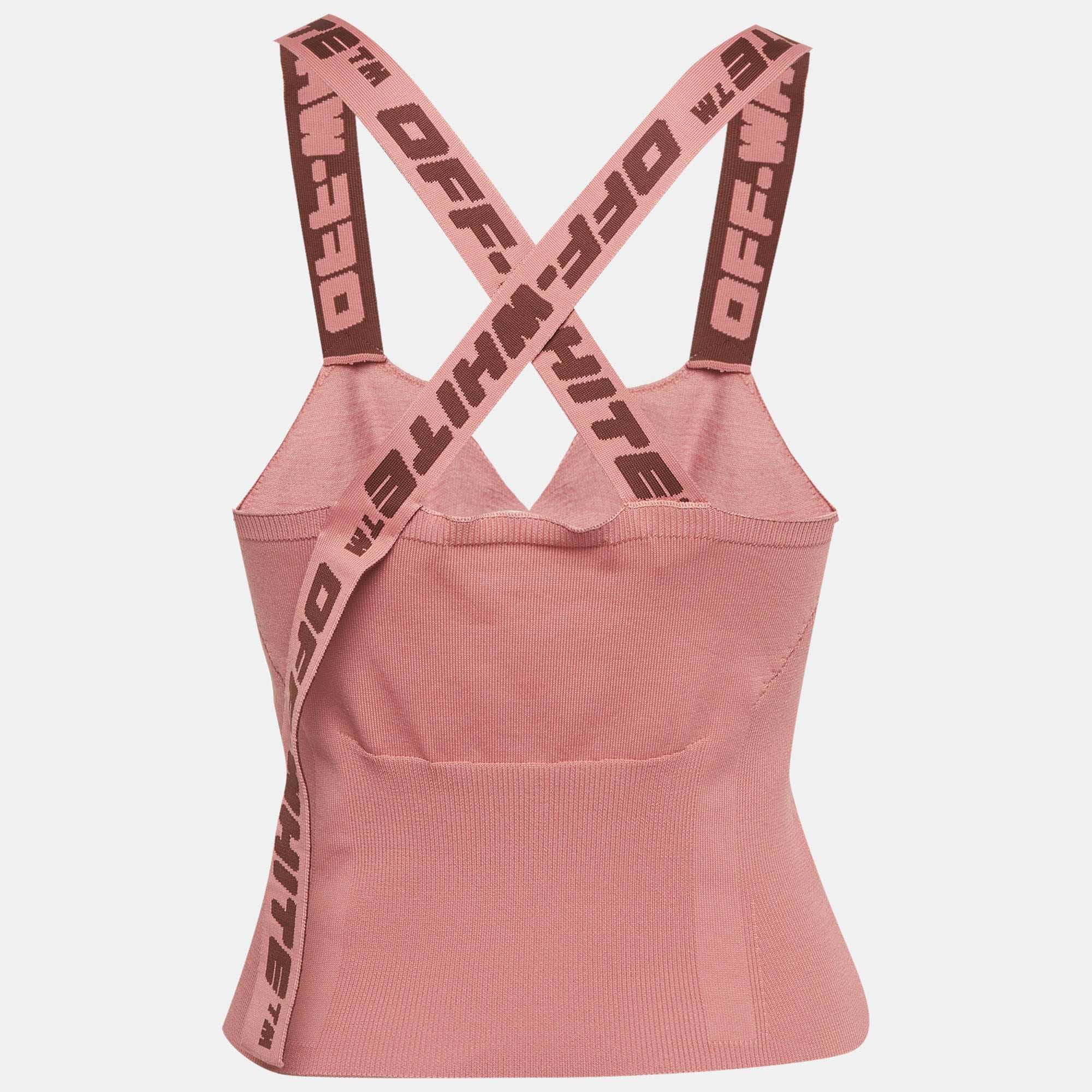 Off - White Light Pink Stretch Knit Logo Band Tank Top