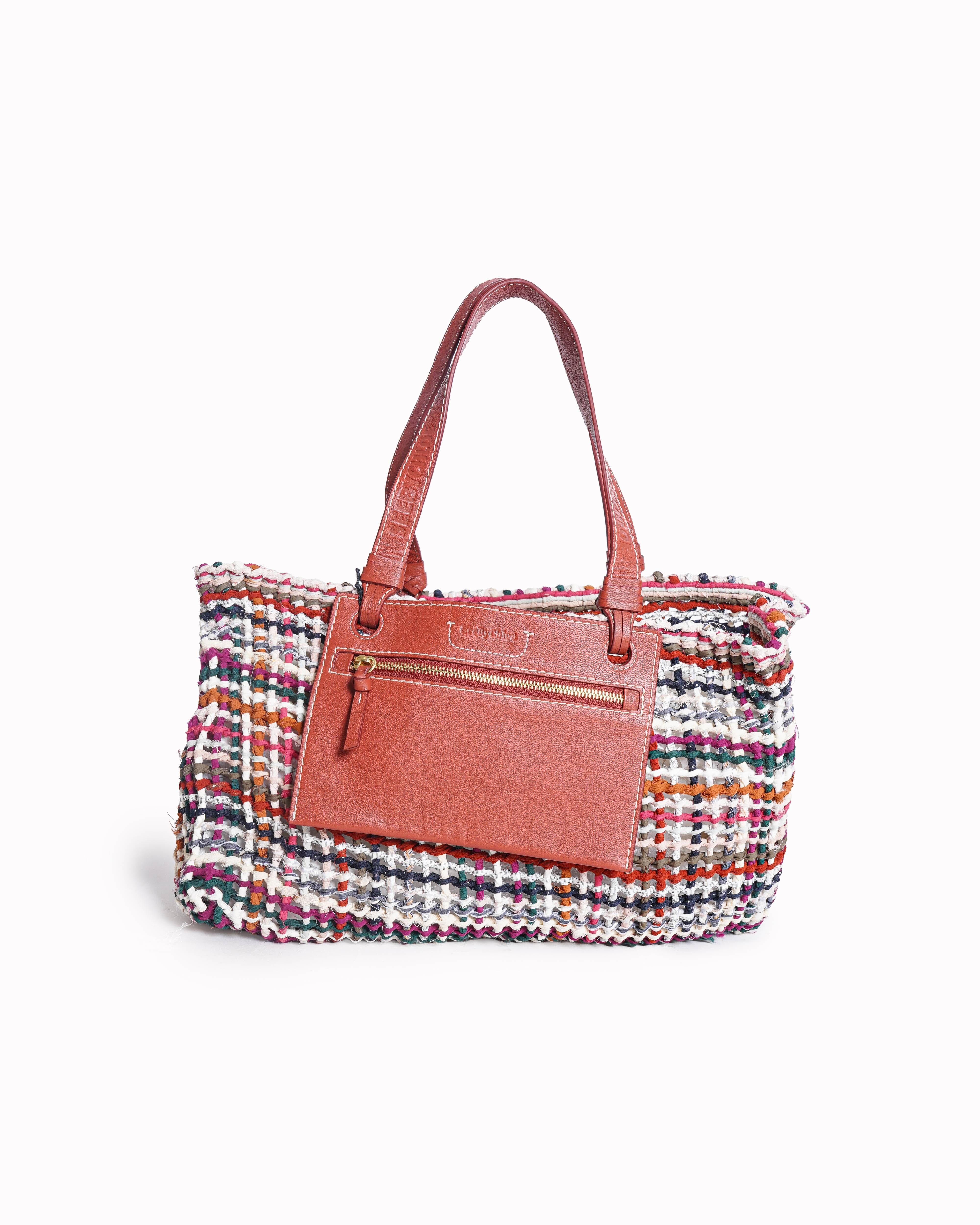 Chloé See By Chloé The Upcycled Tote in Woven Fabric and Leather