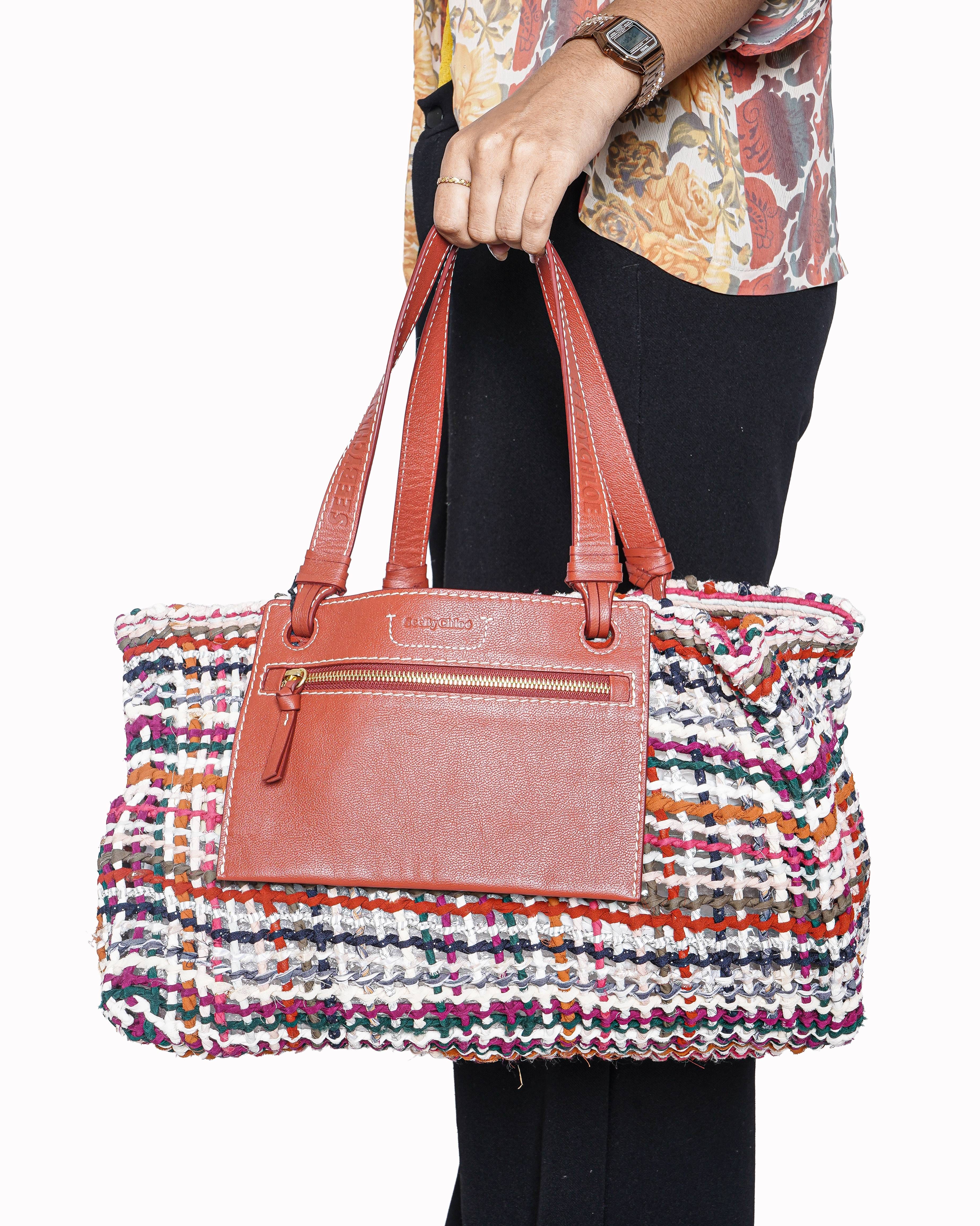 Chloé See By Chloé The Upcycled Tote in Woven Fabric and Leather