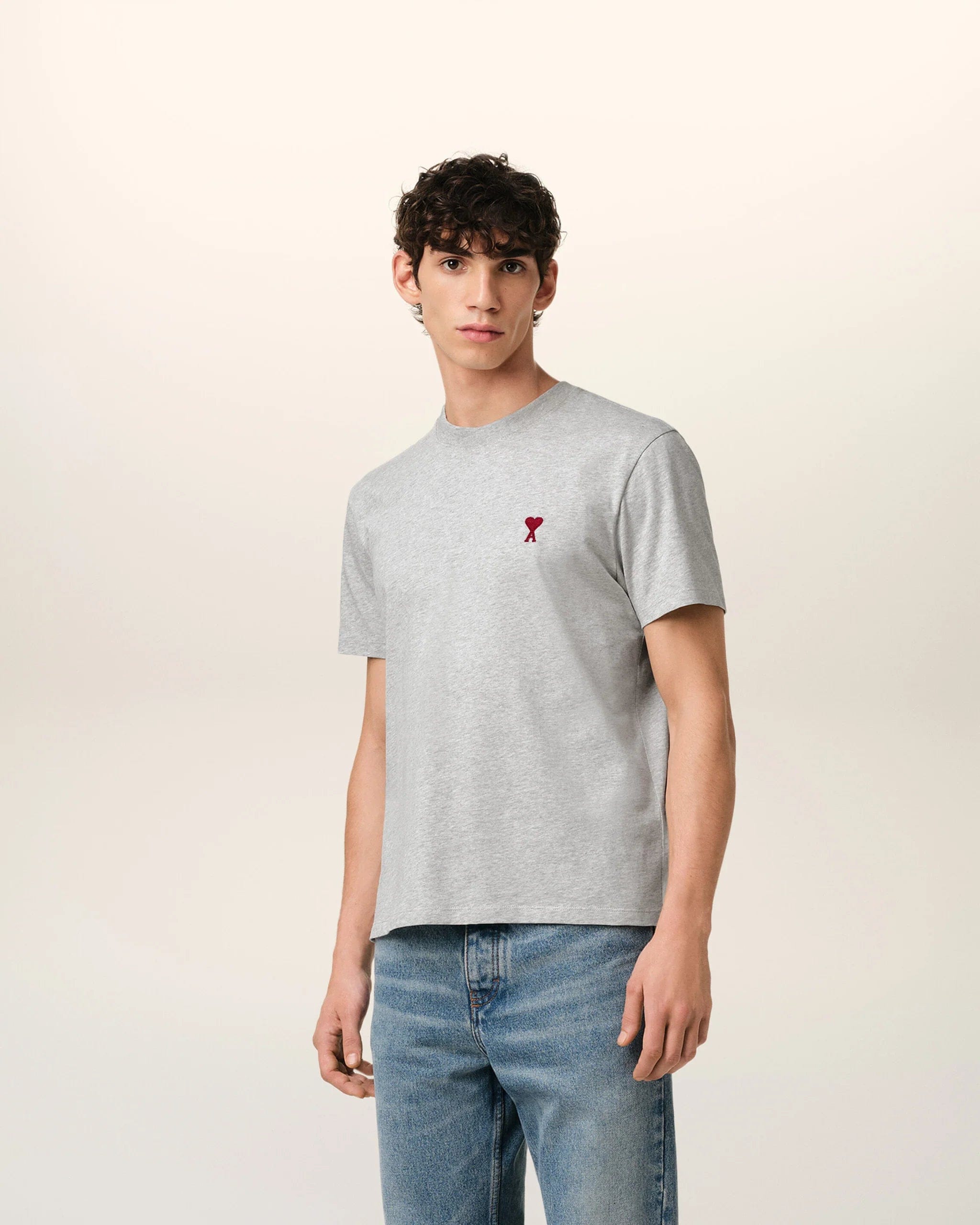 AMI Paris Ami de Coeur Grey Cotton T - Shirt | Ami Paris