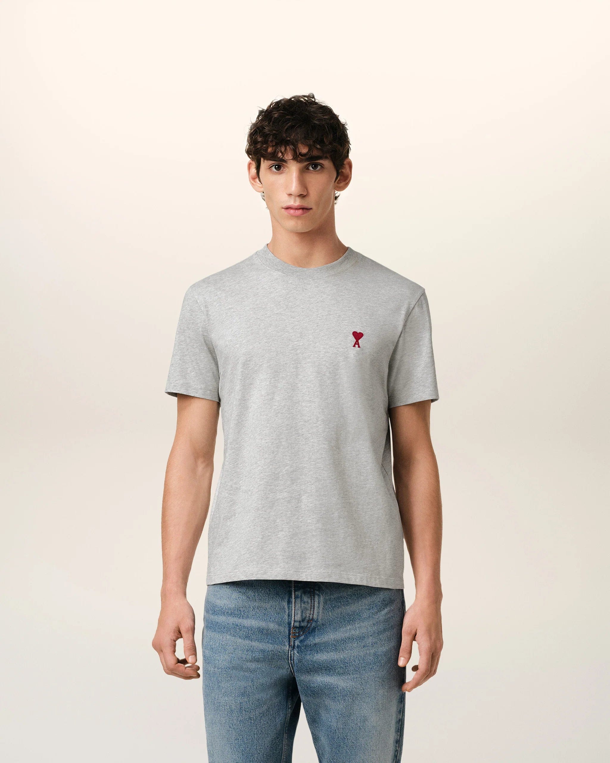 AMI Paris Ami de Coeur Grey Cotton T - Shirt | Ami Paris