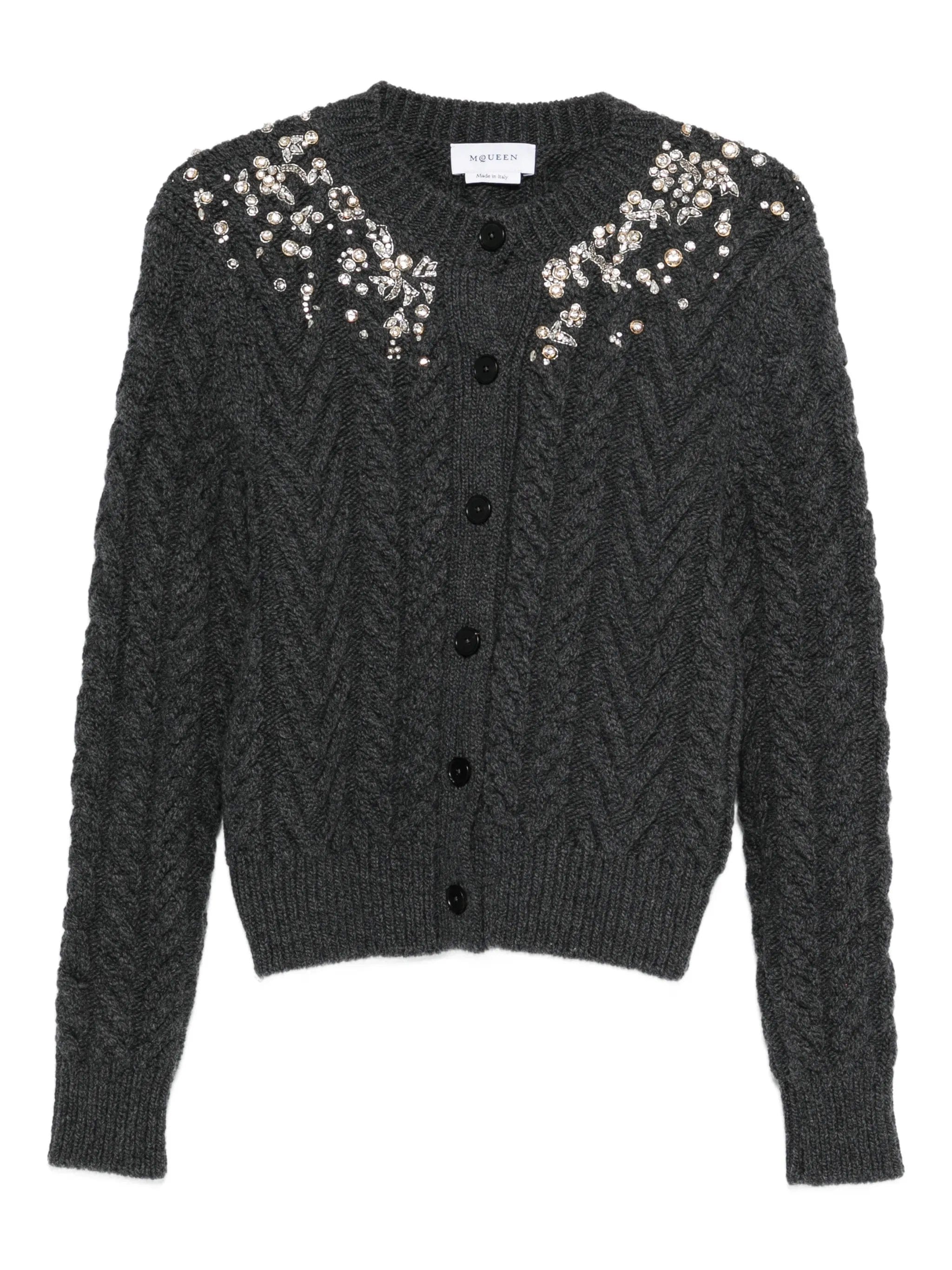 Alexander McQueen crystal - embellished cable - knit cardigan