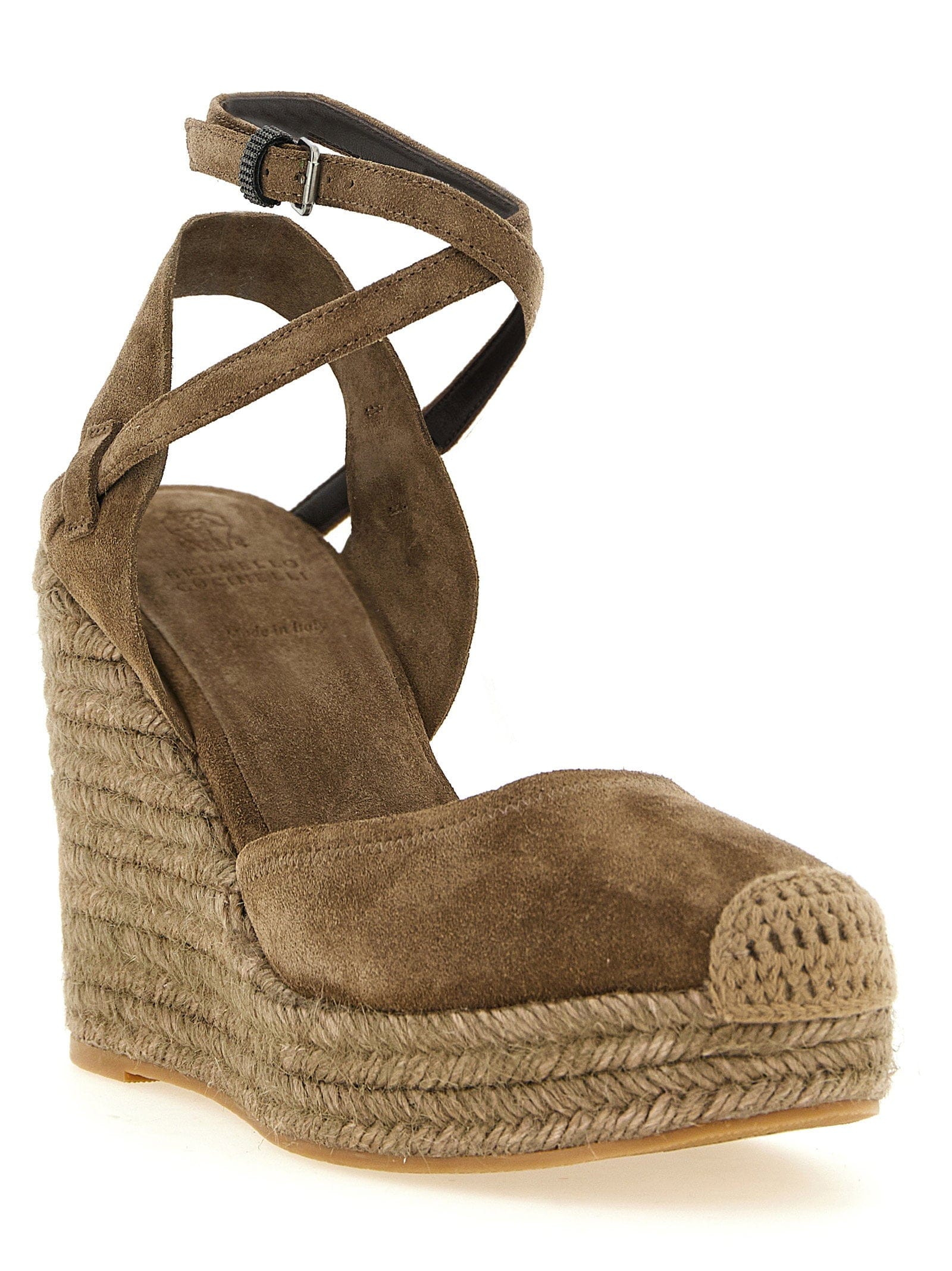 Brunello Cucinelli Precious Loop Wedge Sandal — Taupe