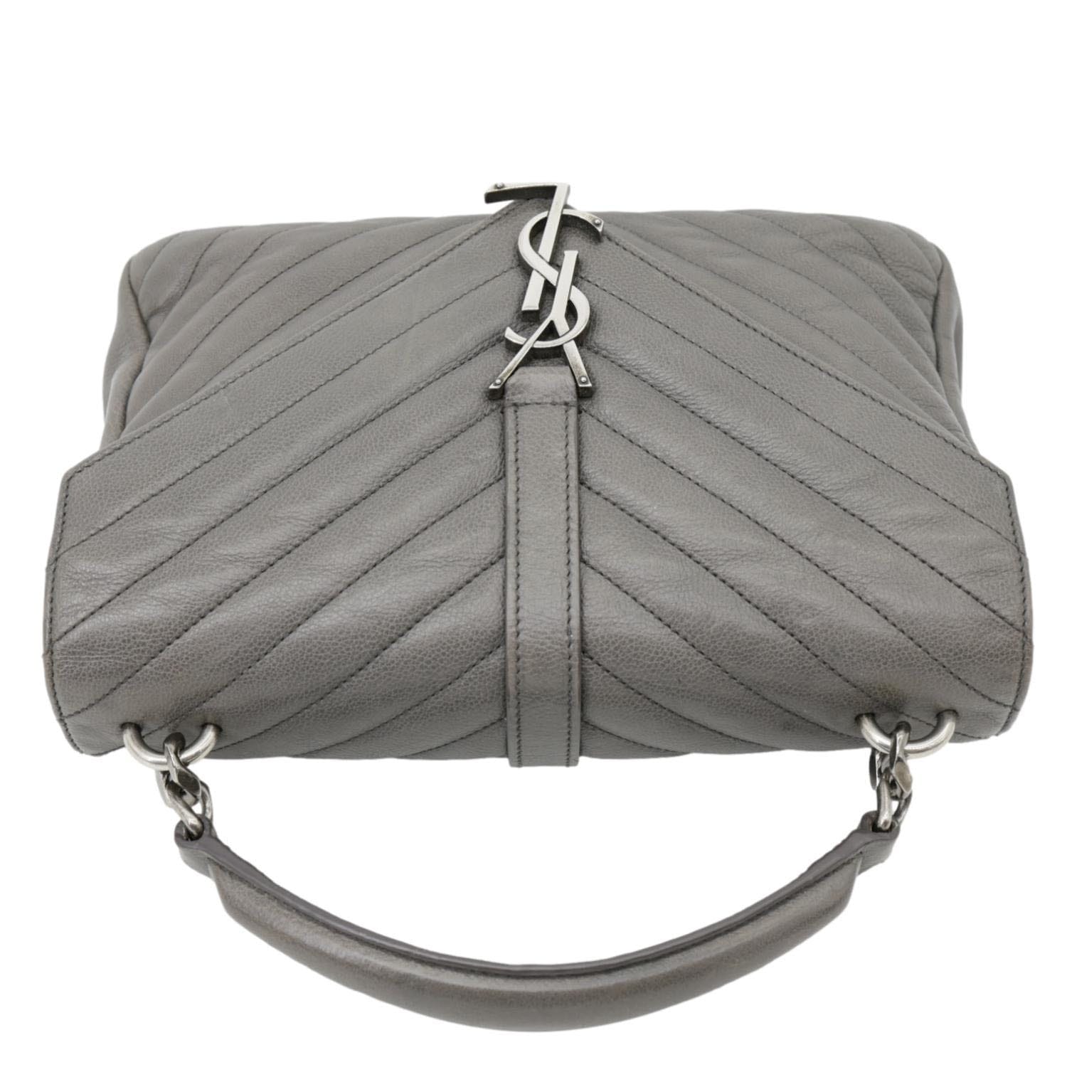 YVES SAINT LAURENT Monogram College Matelasse Chevron Leather Chain Shoulder Bag Grey