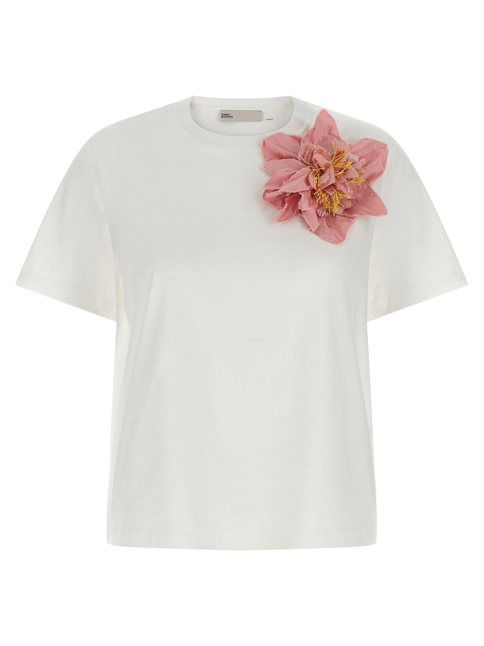 Tory Burch Floral Appliqué T - shirt — White