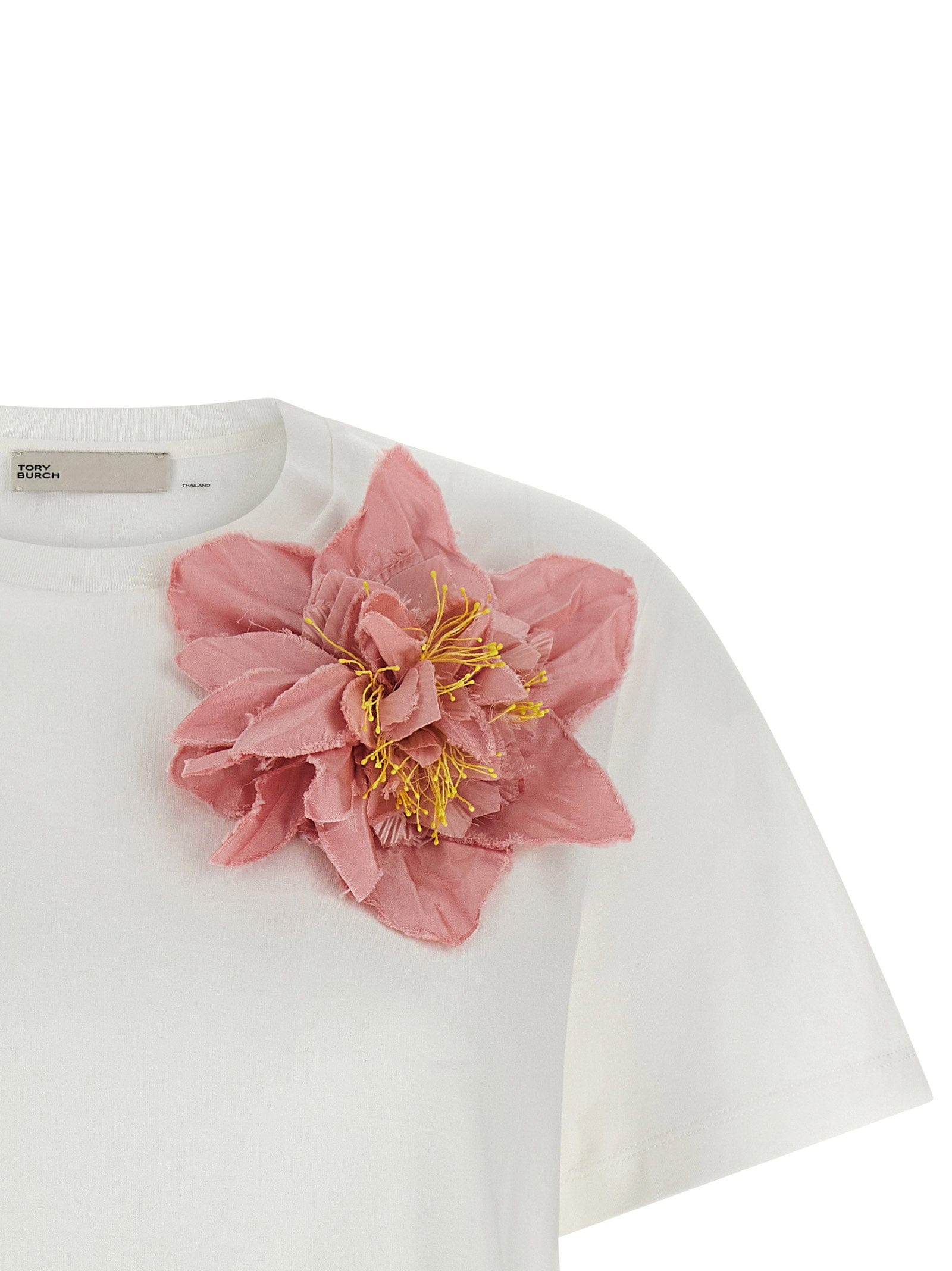 Tory Burch Floral Appliqué T - shirt — White
