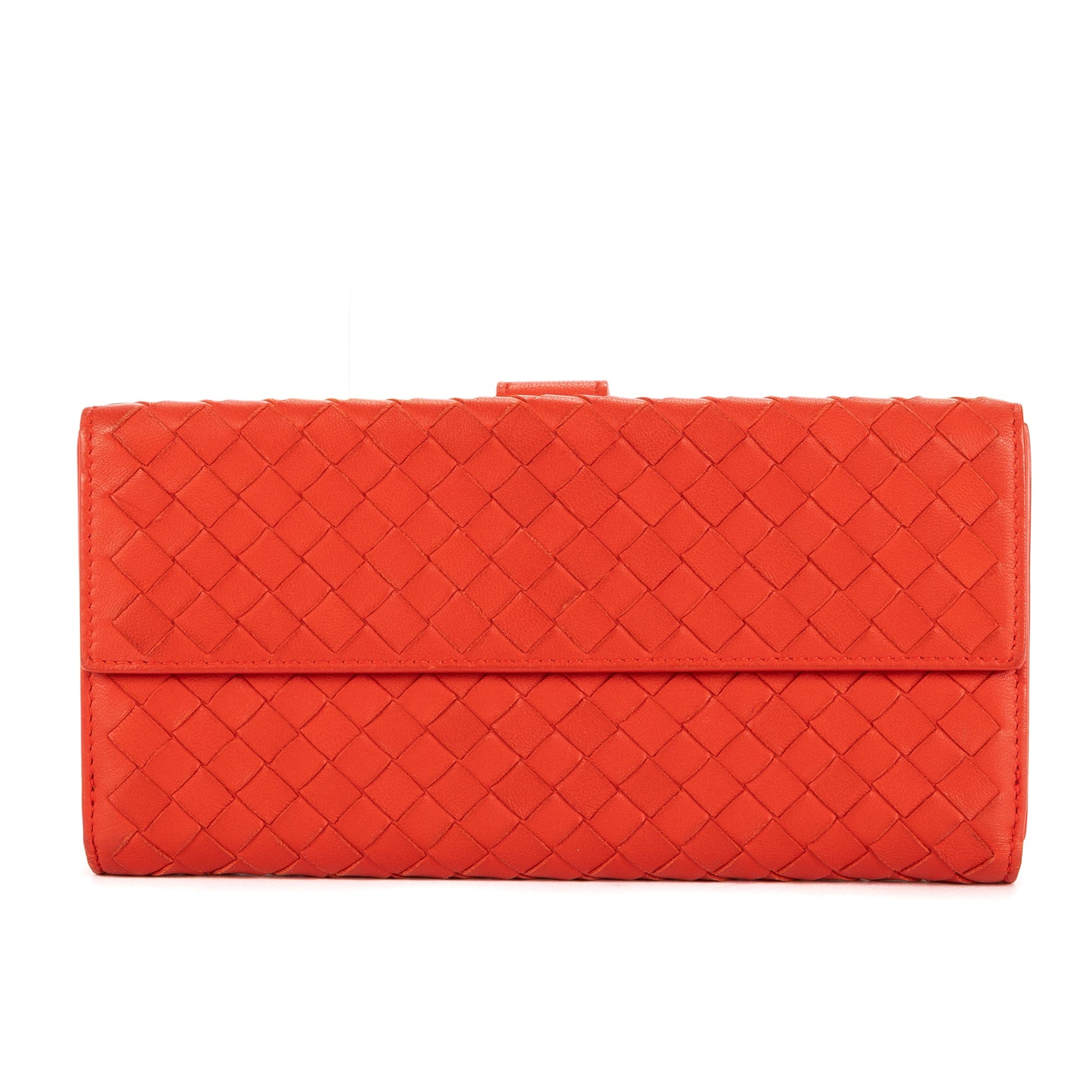 Bottega Veneta Orange Calf Leather Intrecciato Long Wallet OAG8472