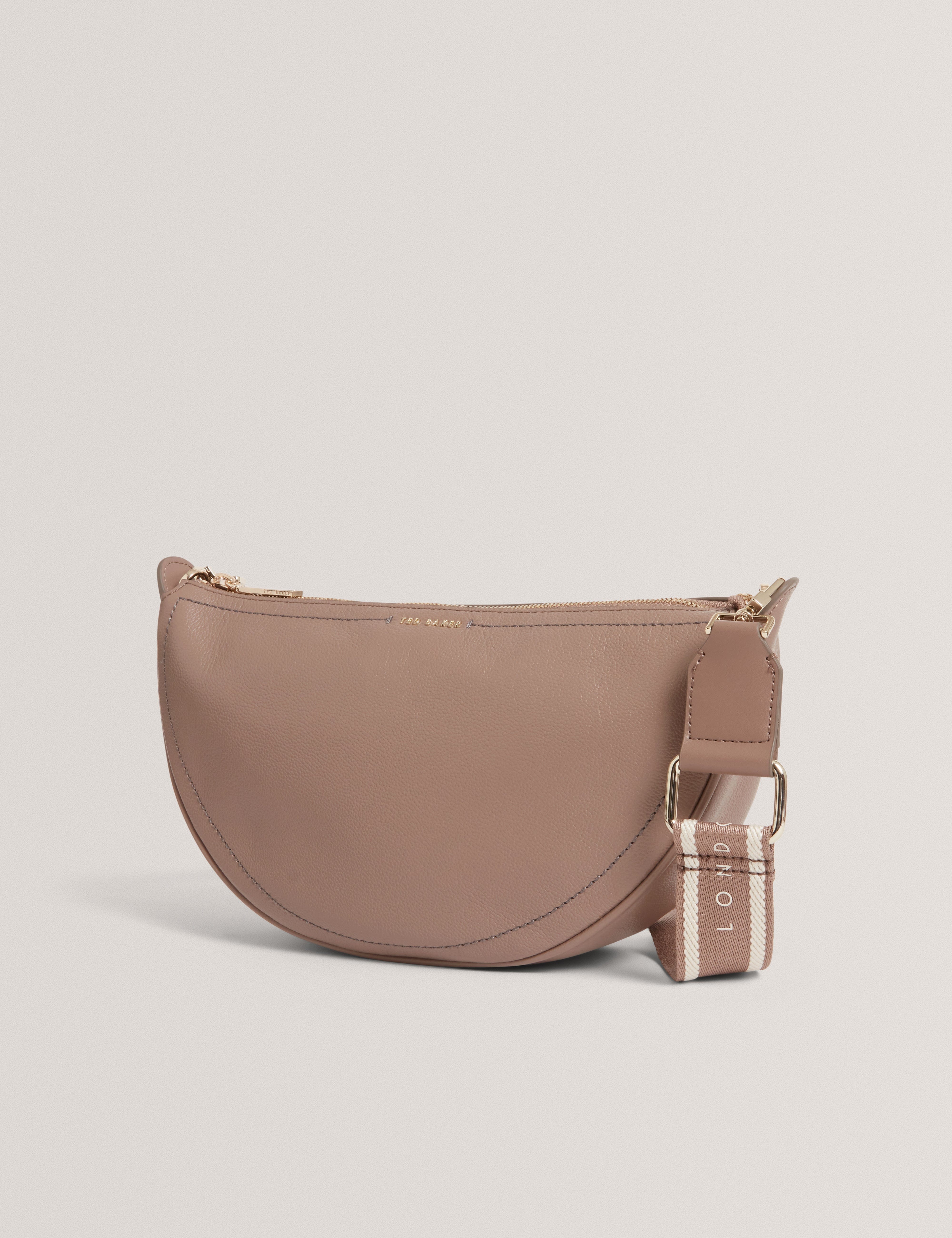 Ted Baker Lorreen Webbing Leather Half Moon Crossbody Bag Taupe