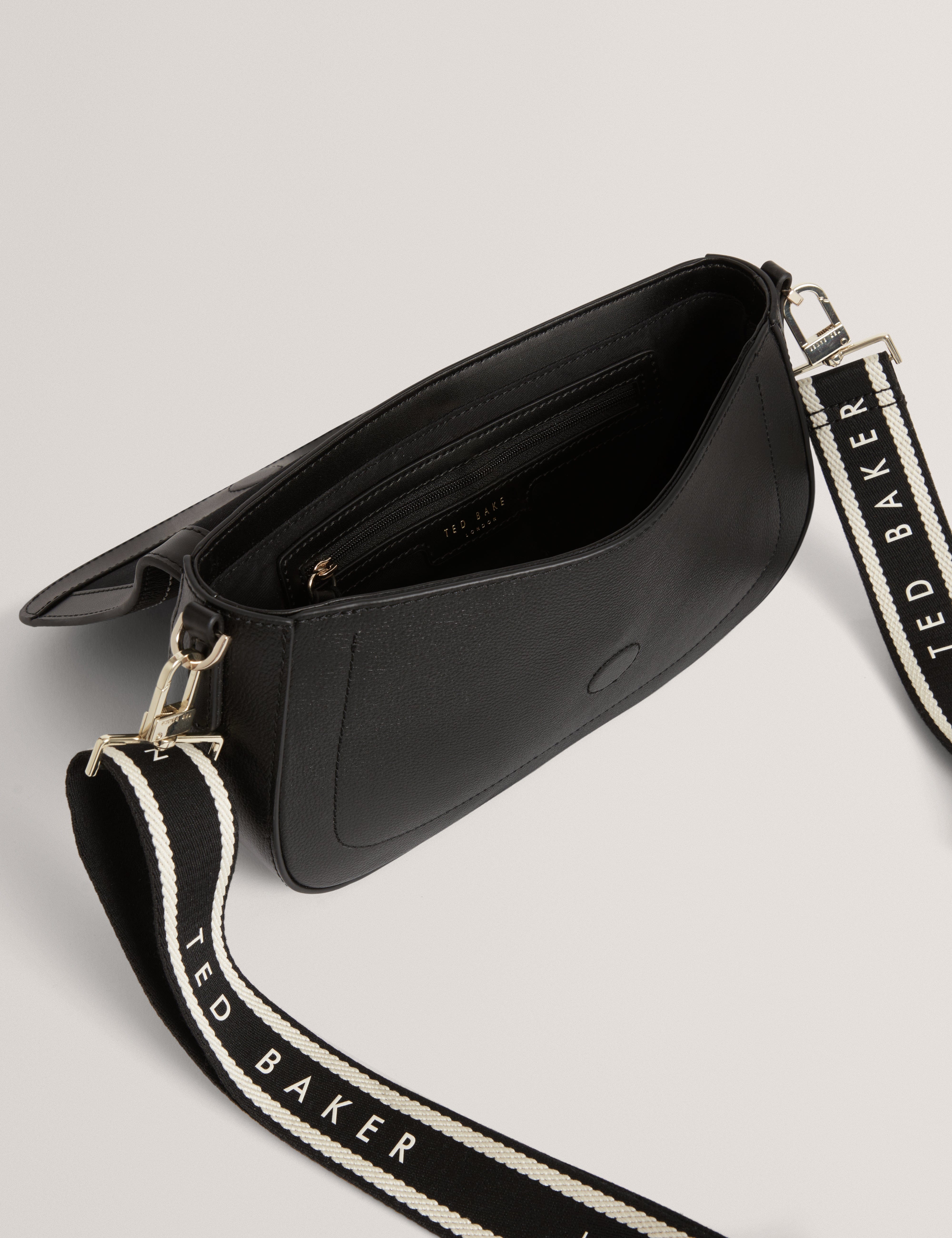 Ted Baker Louiize Webbing Leather Flapover Crossbody Bag Black