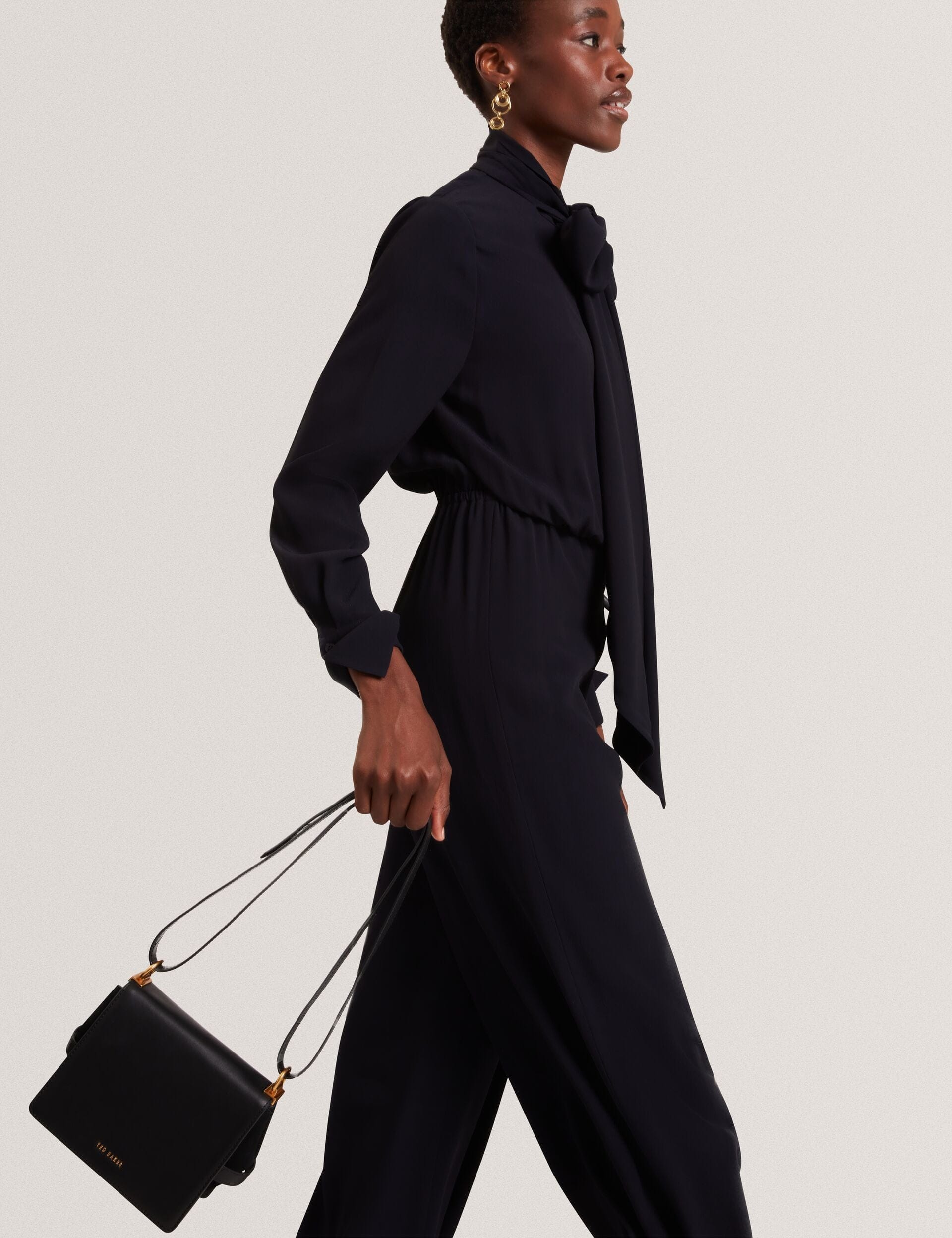 Ted Baker Talika Leather Suede Belted Detail Crossbody Bag Black Women's