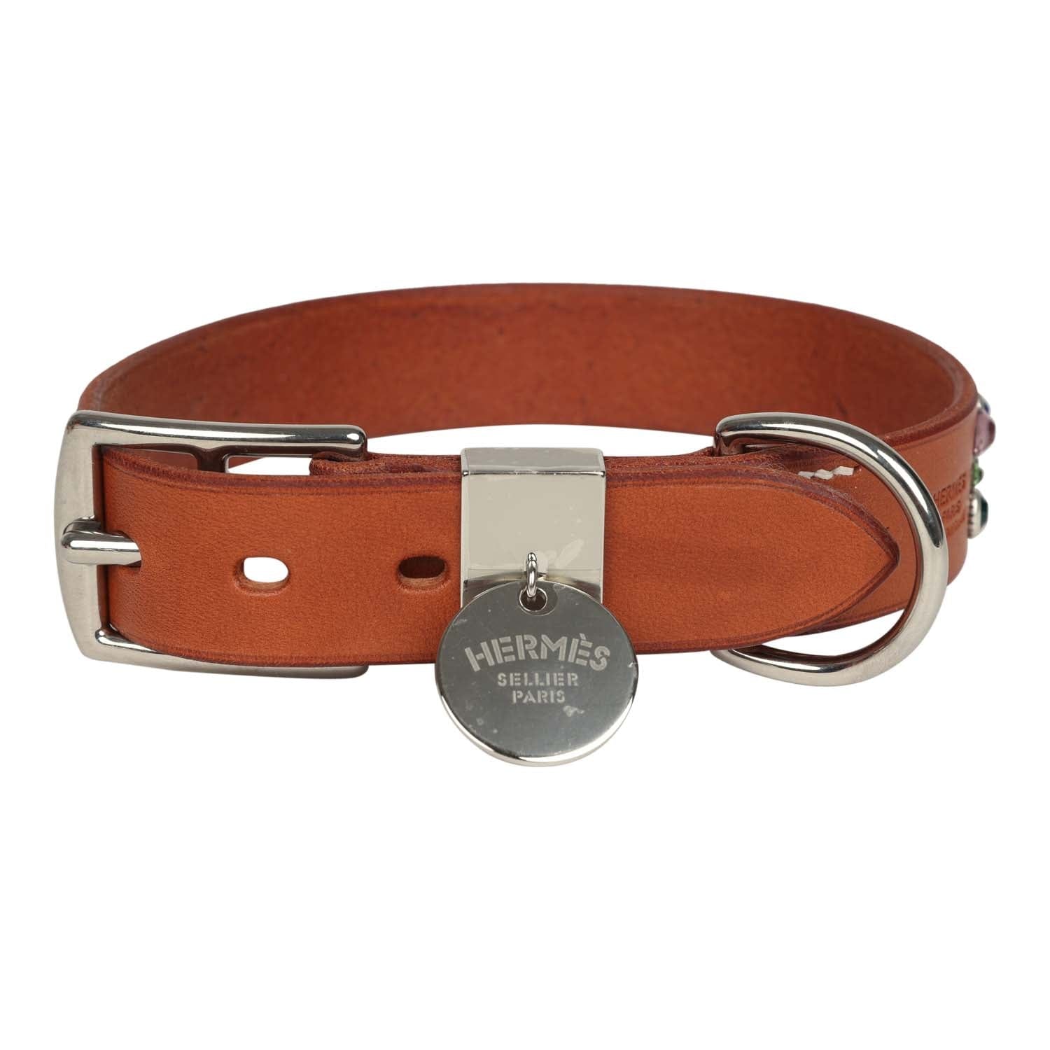 Hermes Custom Multicolored Swarovski Crystal Hermes Etriviere III Dog Collar Small Dark Irish Vache Bridle Sterling Silver