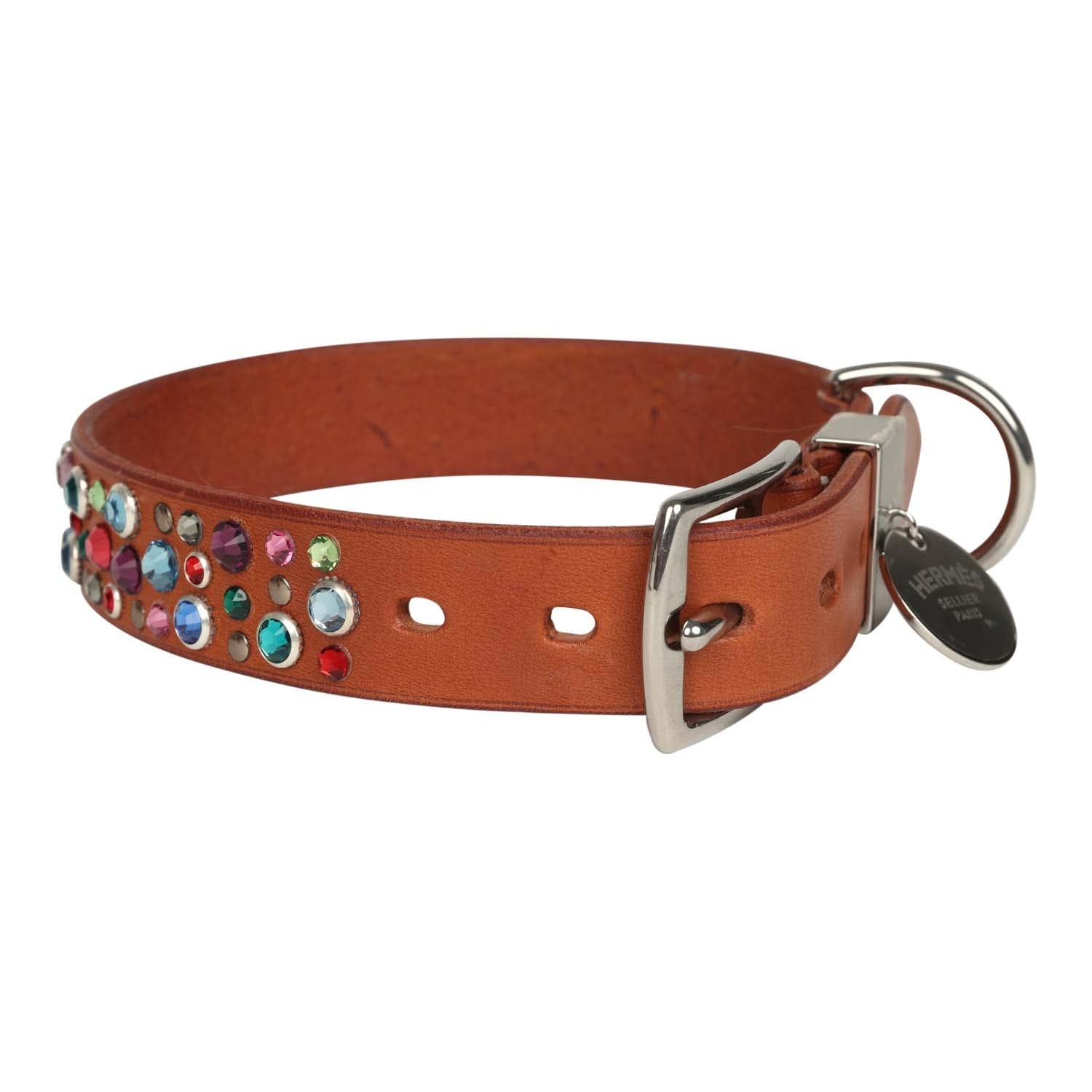 Hermes Custom Multicolored Swarovski Crystal Hermes Etriviere III Dog Collar Small Dark Irish Vache Bridle Sterling Silver