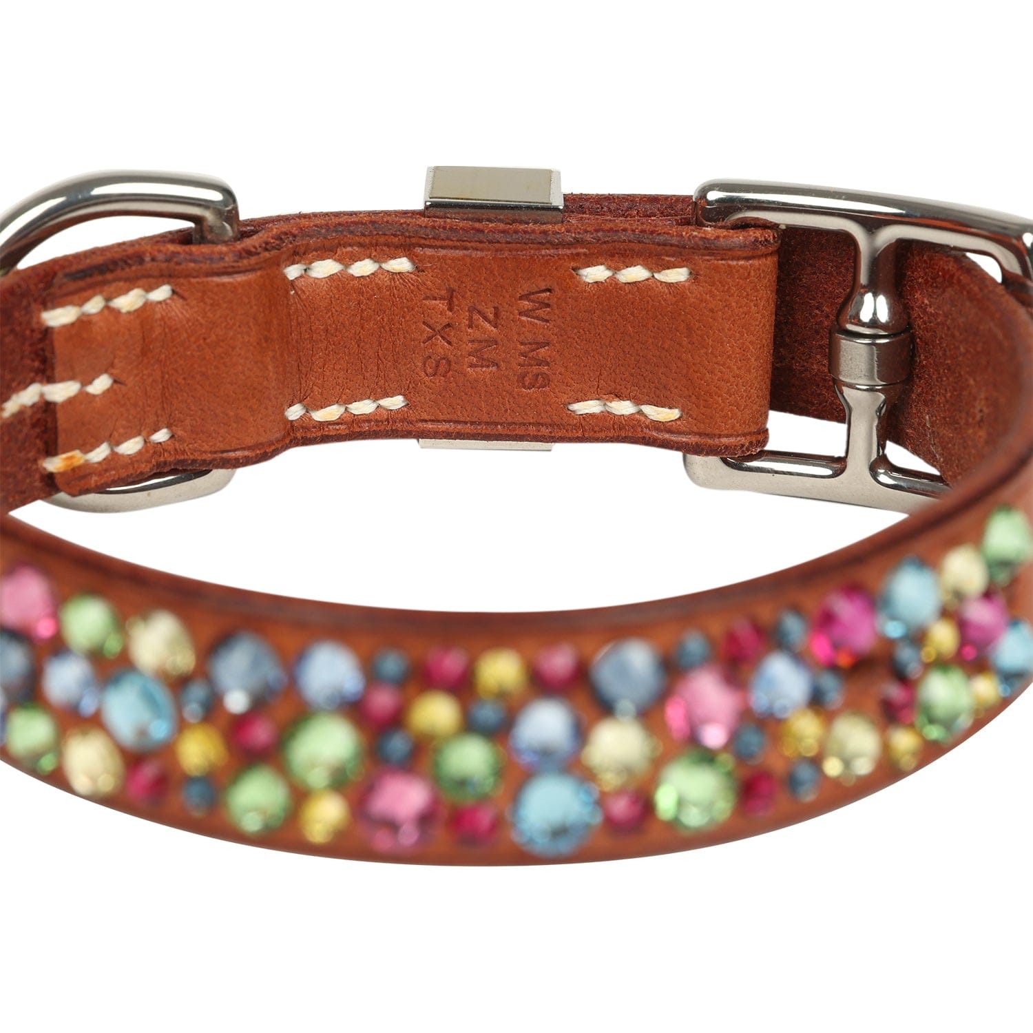 Hermes Custom Multicolored Swarovski Crystal Hermes Etriviere III Dog Collar XS Dark Irish Vache Bridle Sterling Silver