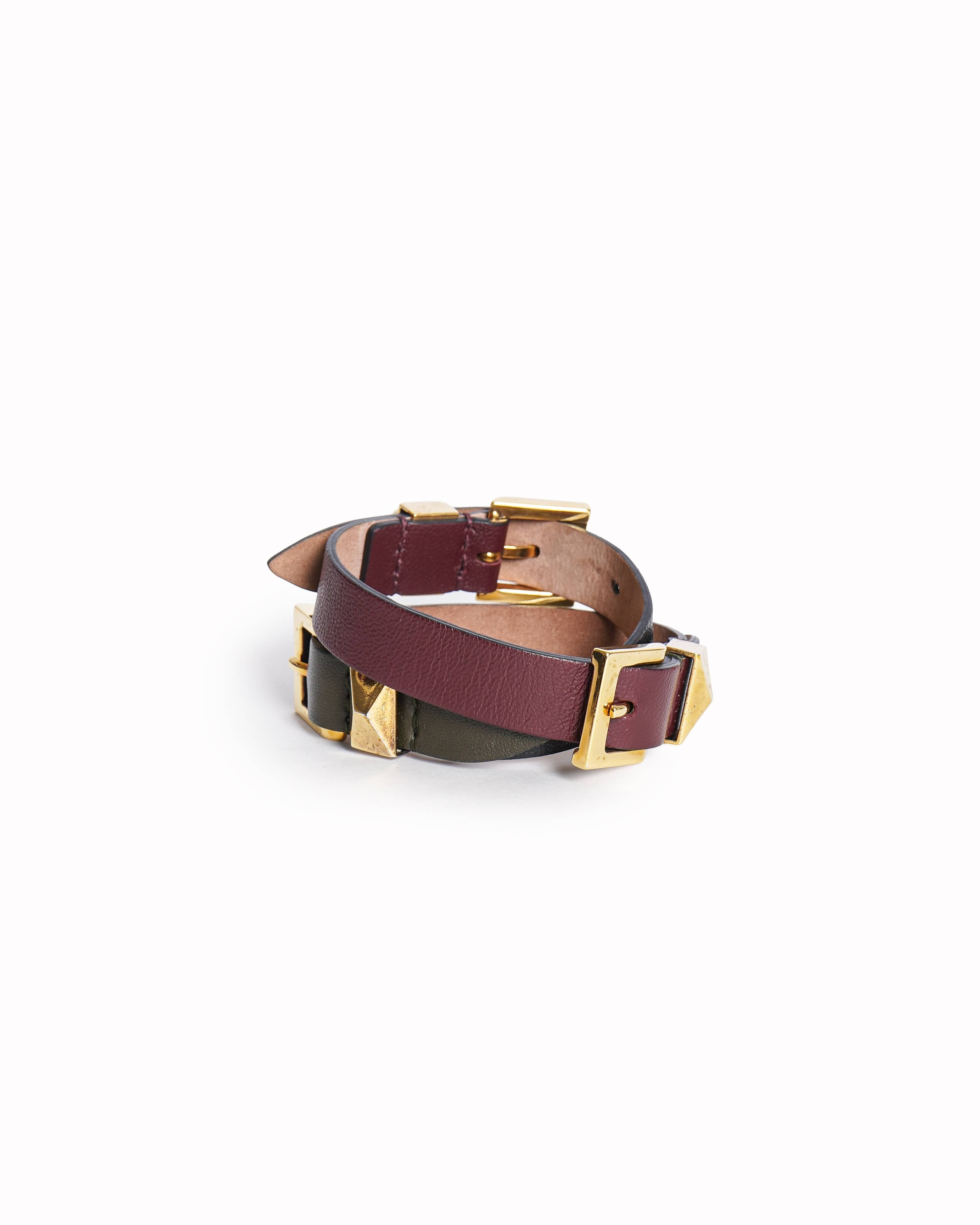 Alexander McQueen Multi - Buckle Triple - Wrap Colorblock Leather Bracelet