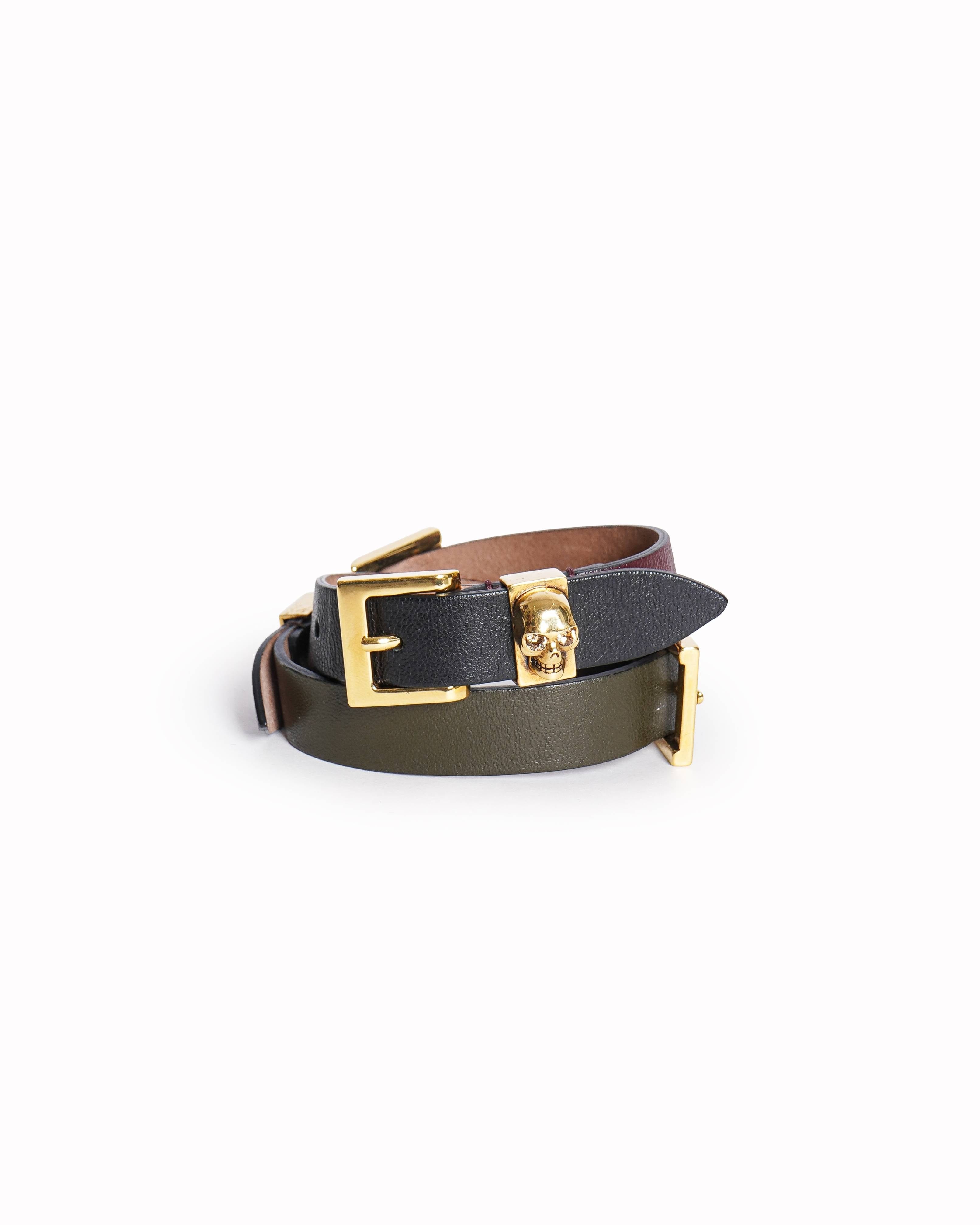 Alexander McQueen Multi - Buckle Triple - Wrap Colorblock Leather Bracelet