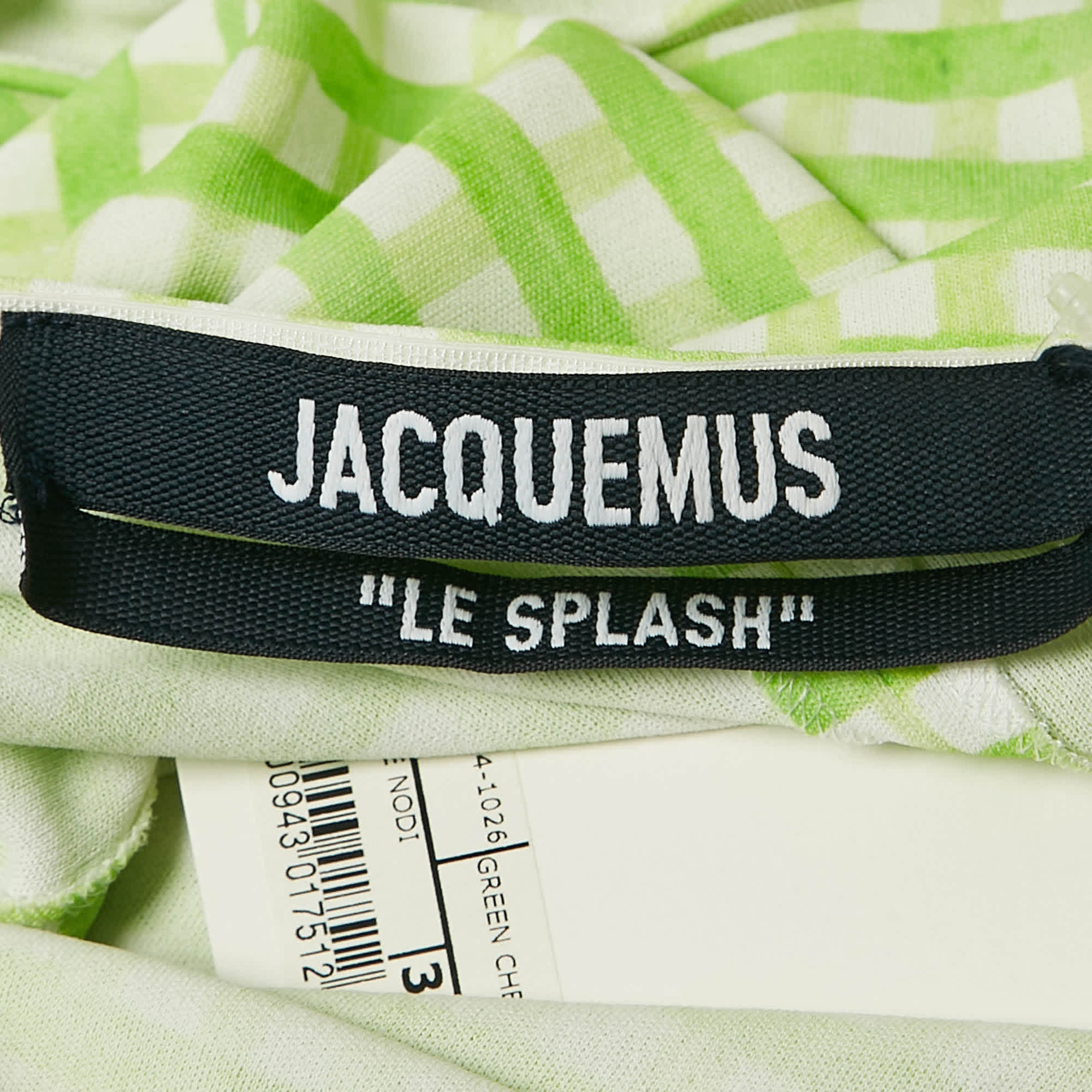Jacquemus Green Checkered Print Jersey La Robe Nodi Midi Dress