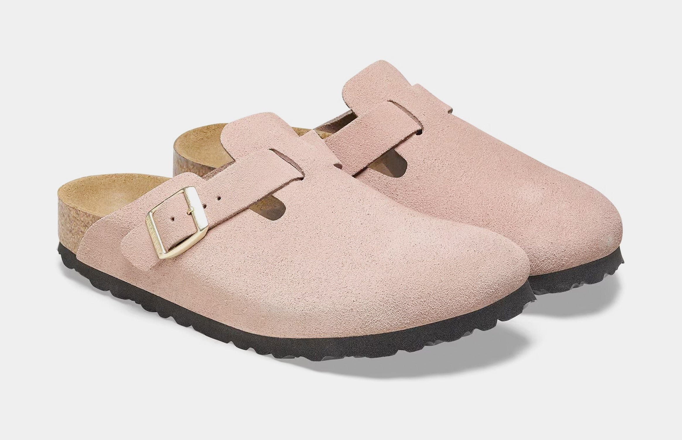 Birkenstock Boston Suede Leather Womens Sandals (Pink/Gold)