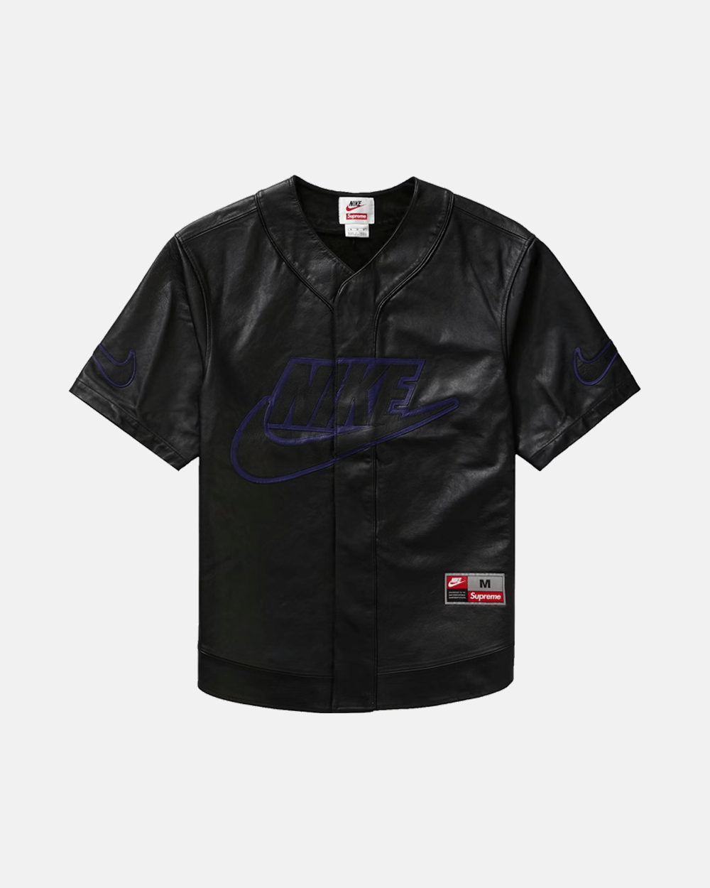 SUPREME FW19 NIKE LEATHER BASEBALL JERSEY BLACK