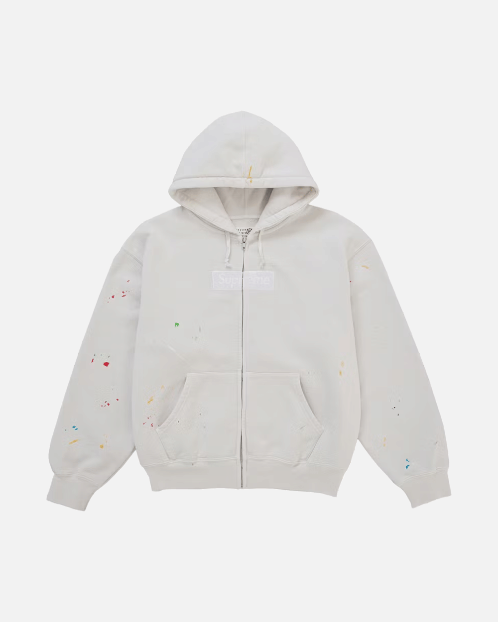 SUPREME MM6 MAISON MARGIELA BOX LOGO ZIP UP HOODED SWEATSHIRT WHITE