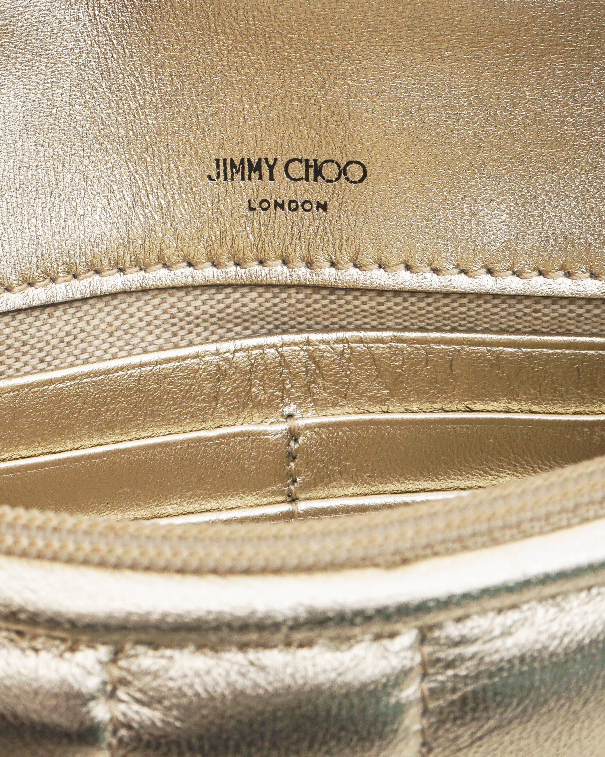 Jimmy Choo Metallic Gold Quilted Nappa Leather Wallet On Chain