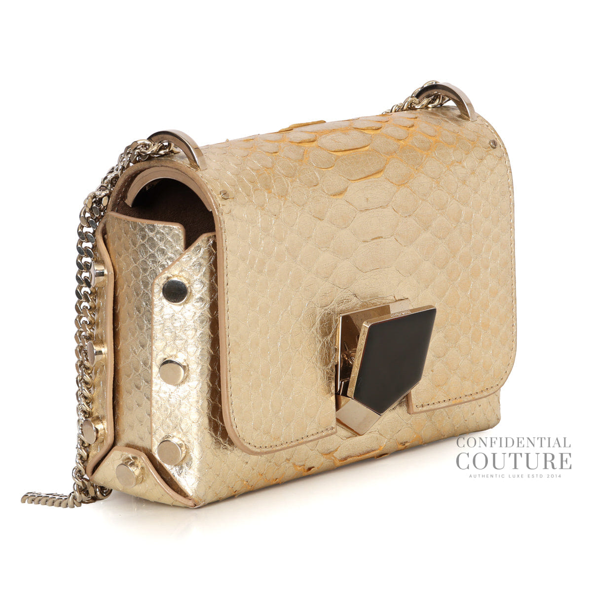 Jimmy Choo Lockett Petite Light Gold Python Bag
