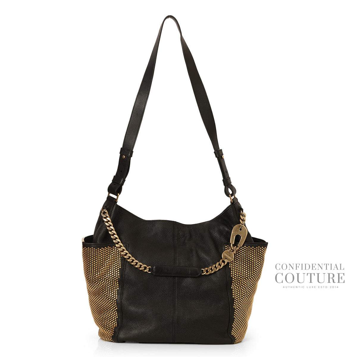 Jimmy Choo Black Anna Studded Leather Shoulder Bag