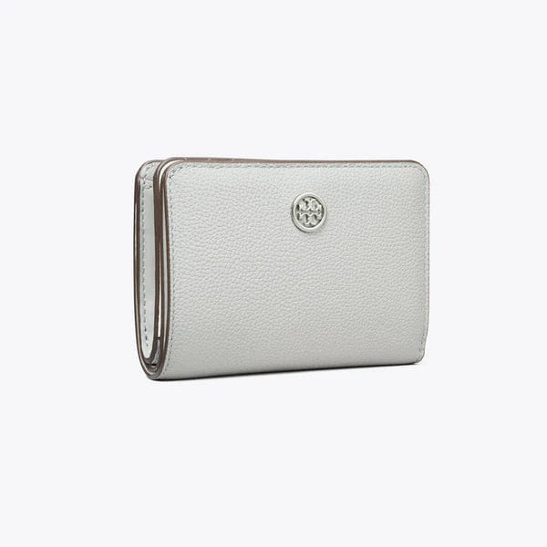 Tory Burch Robinson Pebbled Bi - Fold Wallet Light Granite