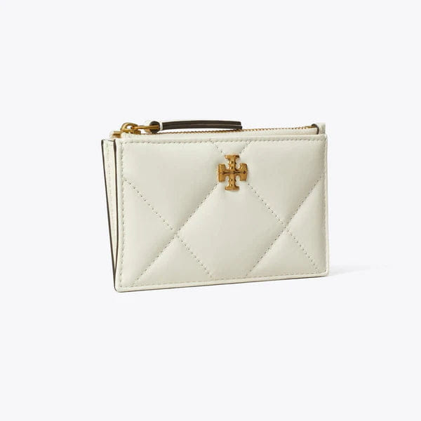 Tory Burch Kira Diamond Quilt Zip Card Case Warm White