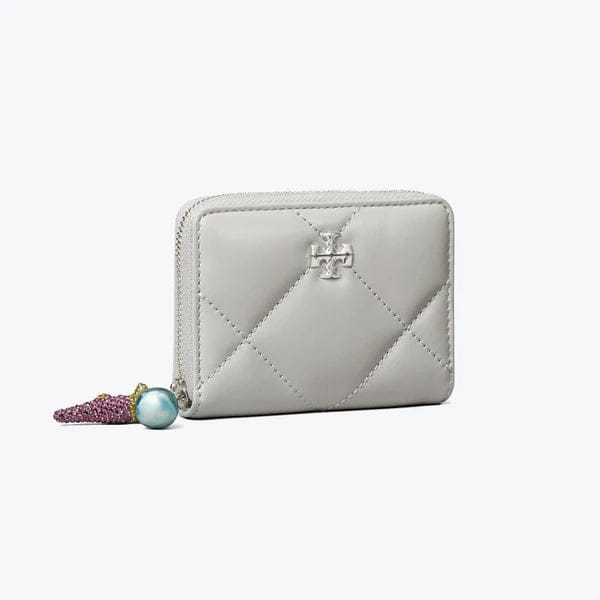 Tory Burch Small Kira Diamond Quilt Charm Zip - Around Wallet Gray