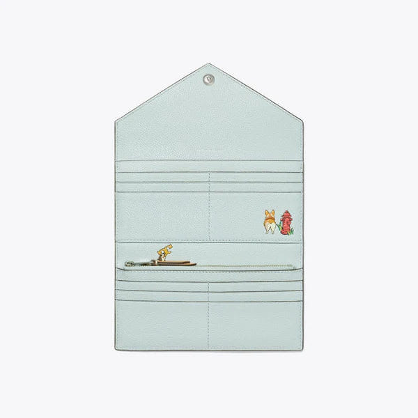 Tory Burch Pebbled Envelope Wallet Sea