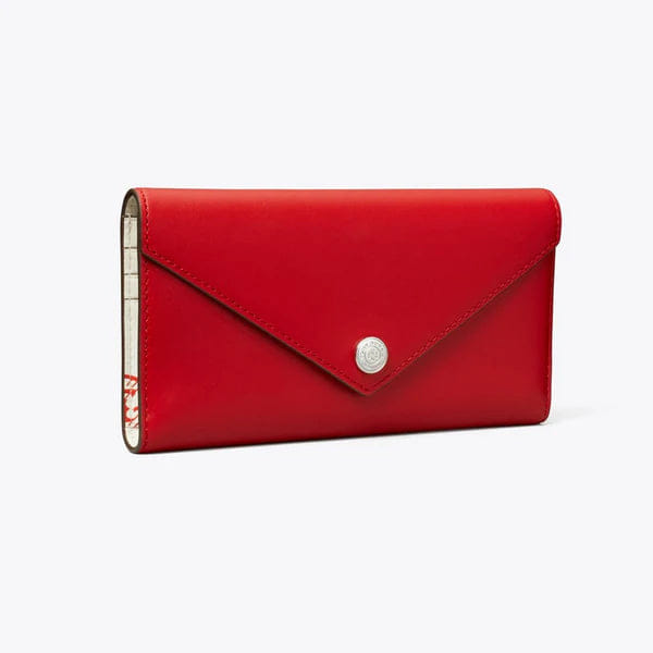 Tory Burch Leather Envelope Long Wallet Red Sky