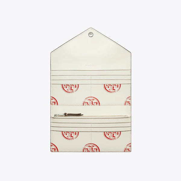Tory Burch Leather Envelope Long Wallet Red Sky