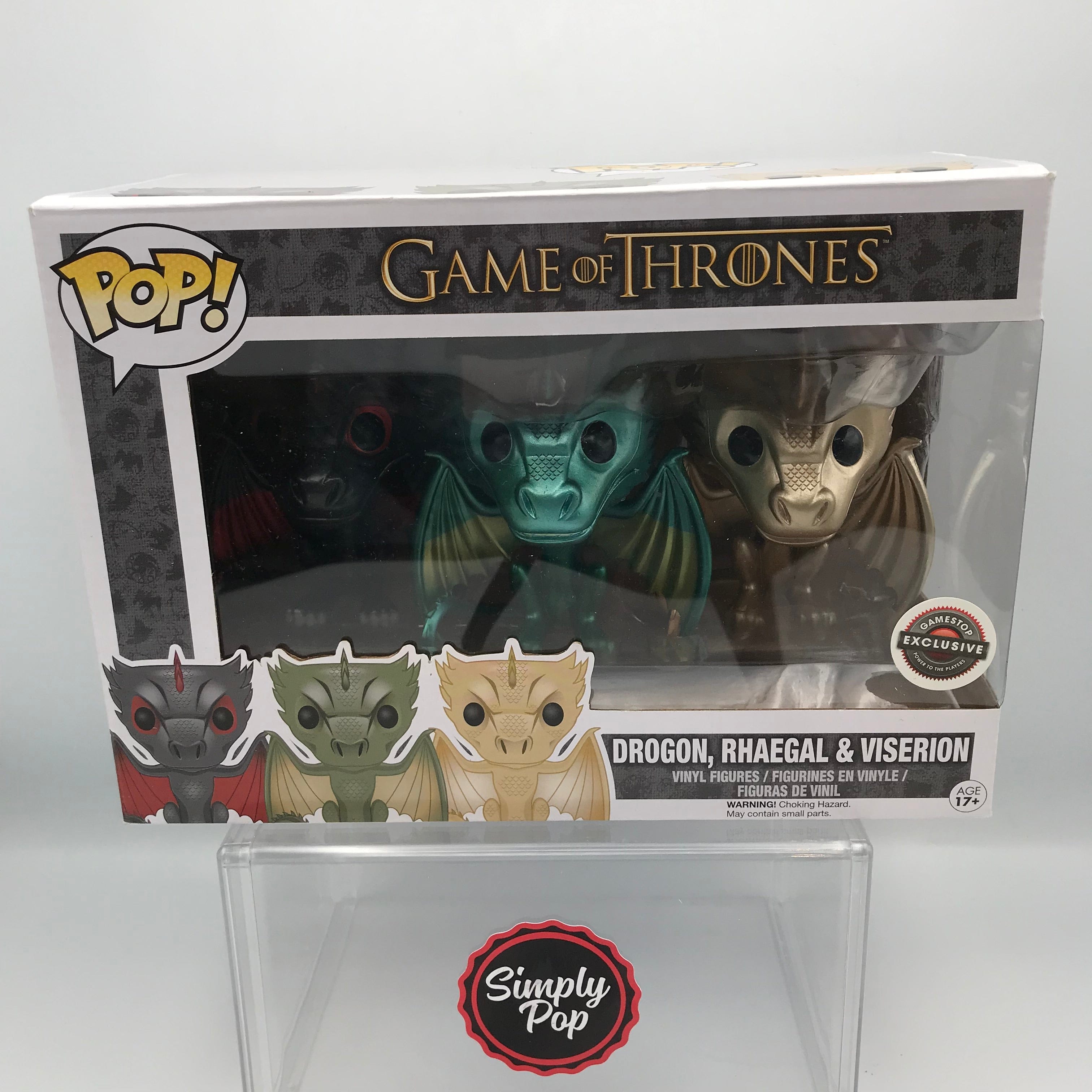Funko Pop Drogon, Rhaegal & Viserion Dragons Metallic 3 - pack Game Of Thrones GameStop Exclusive Vaulted