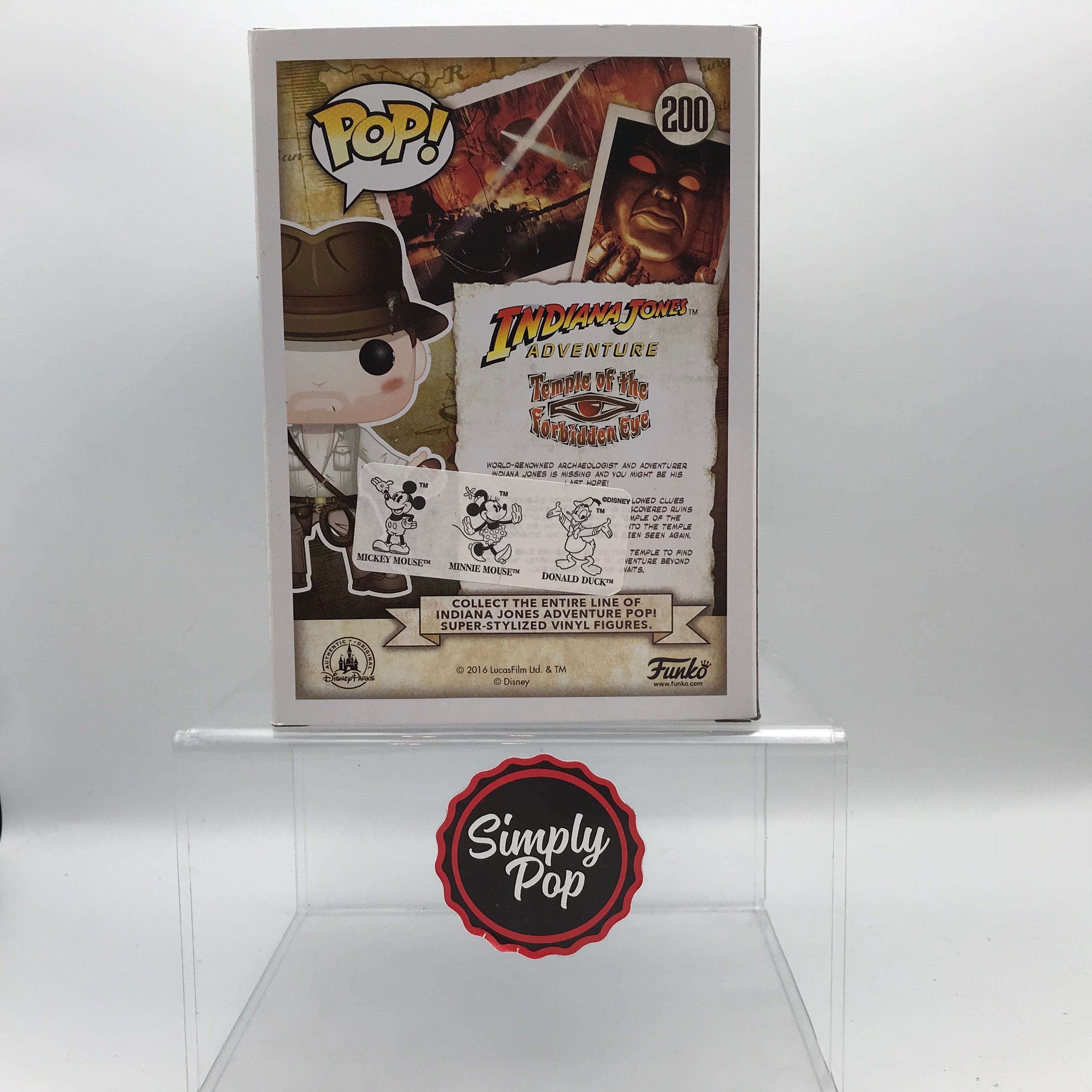 Funko Pop Indiana Jones #200 Rare Sticker Disney Indiana Jones Adventure Disney Parks Exclusive