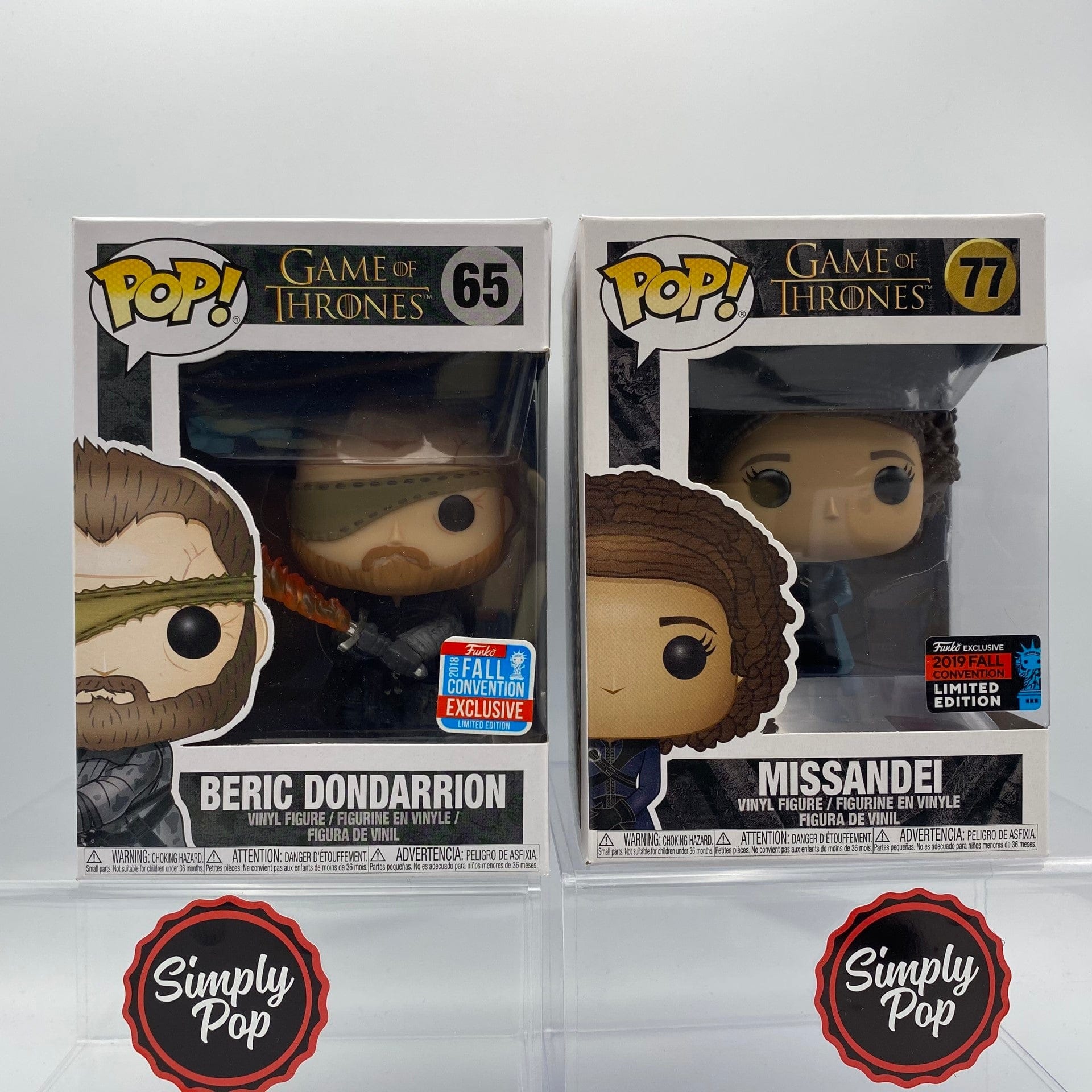 Funko Pop Beric Dondarrion #65 Missandei #77 Set Game Of Thrones Exclusives