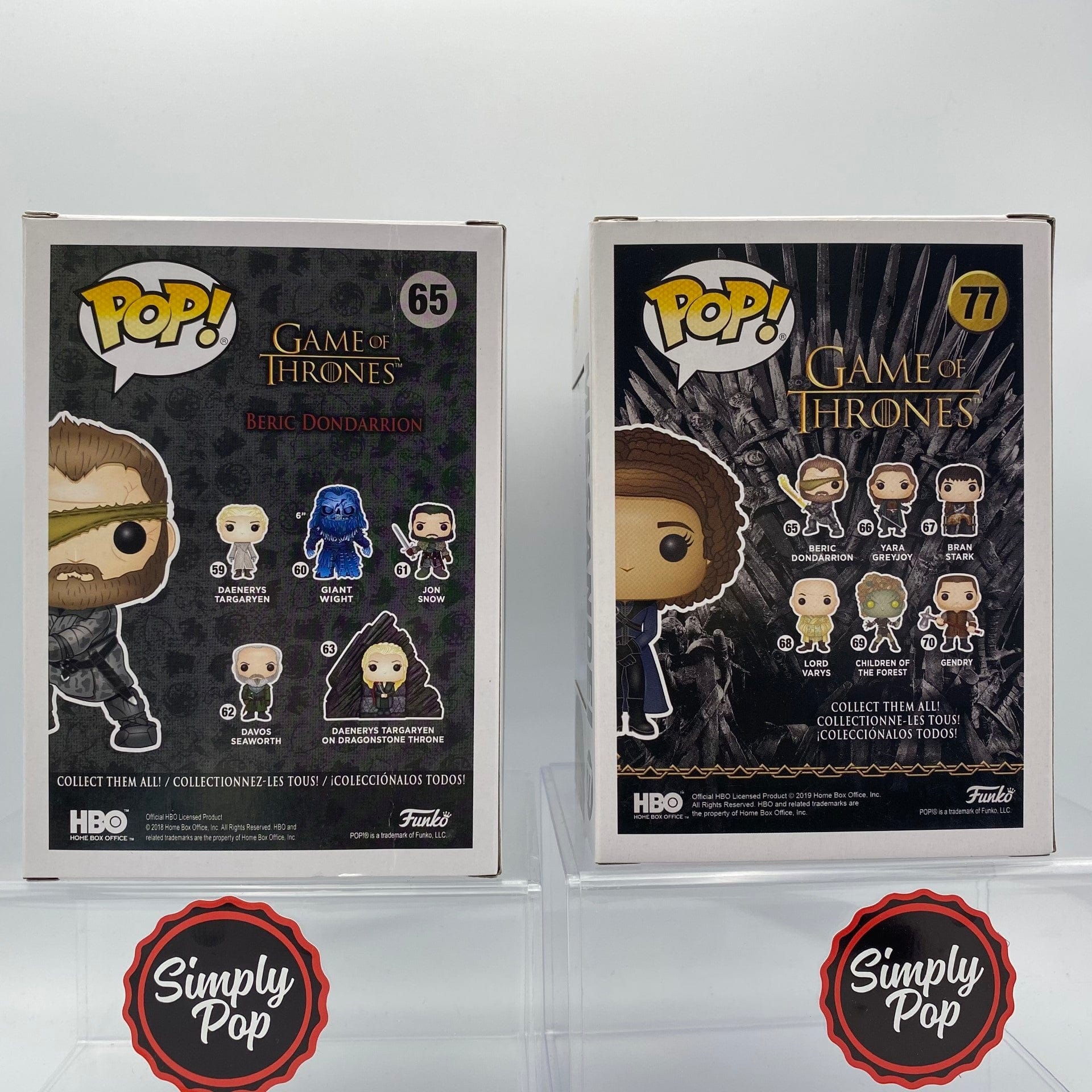 Funko Pop Beric Dondarrion #65 Missandei #77 Set Game Of Thrones Exclusives