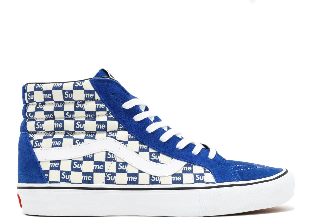 Vans Sk8 - Hi Supreme Blue Checker Logo (WORN)