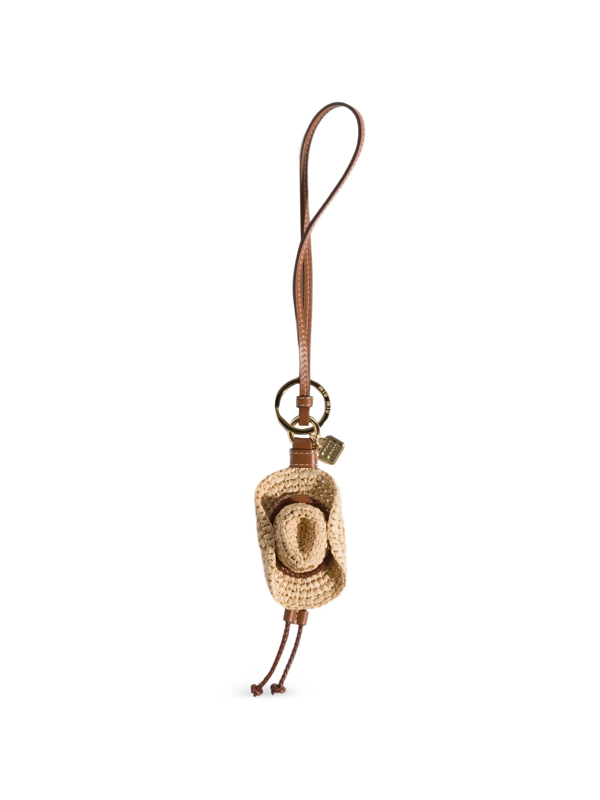 Miu Miu raffia and leather key ring trick